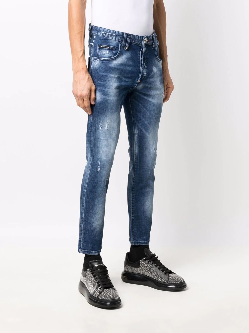 distressed skinny-cut jeans - 3