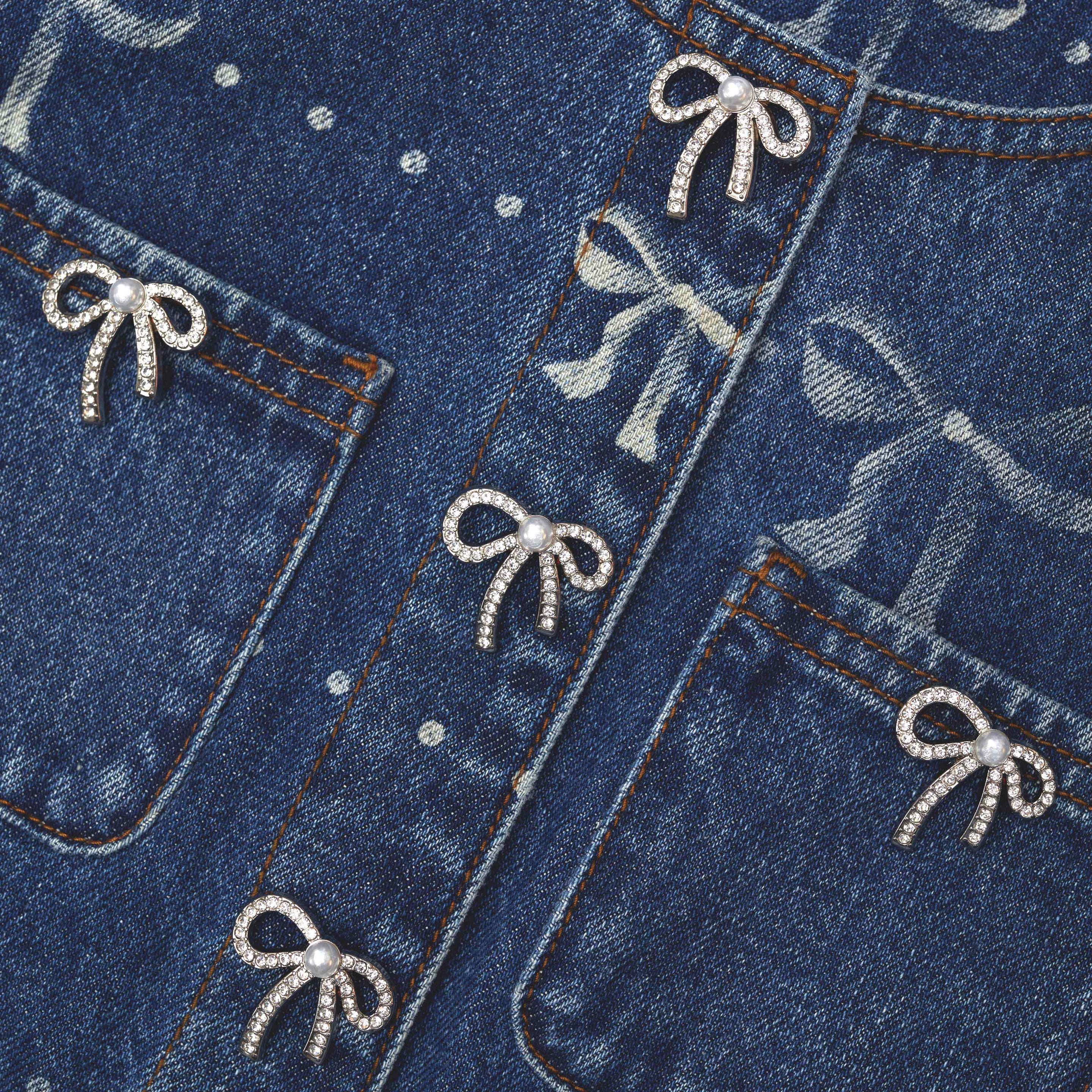 Bow Print Denim Jacket - 5