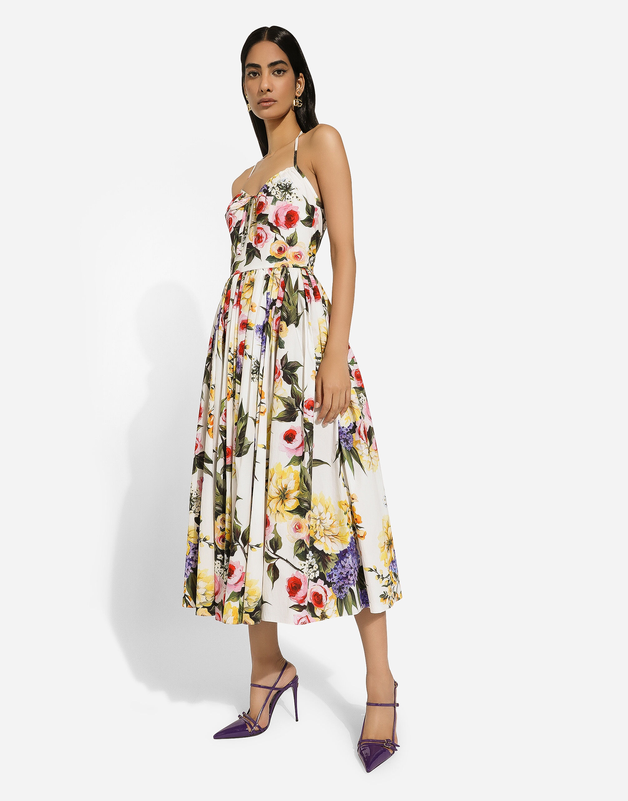Calf-length cotton dress with garden print - 5