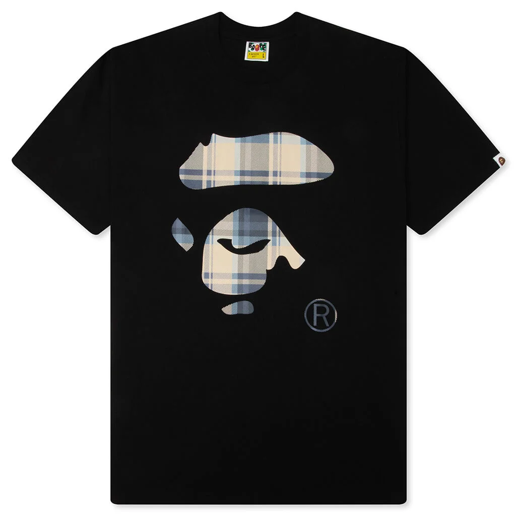 BAPE CHECK APE FACE TEE - BLACK/BLUE - 1