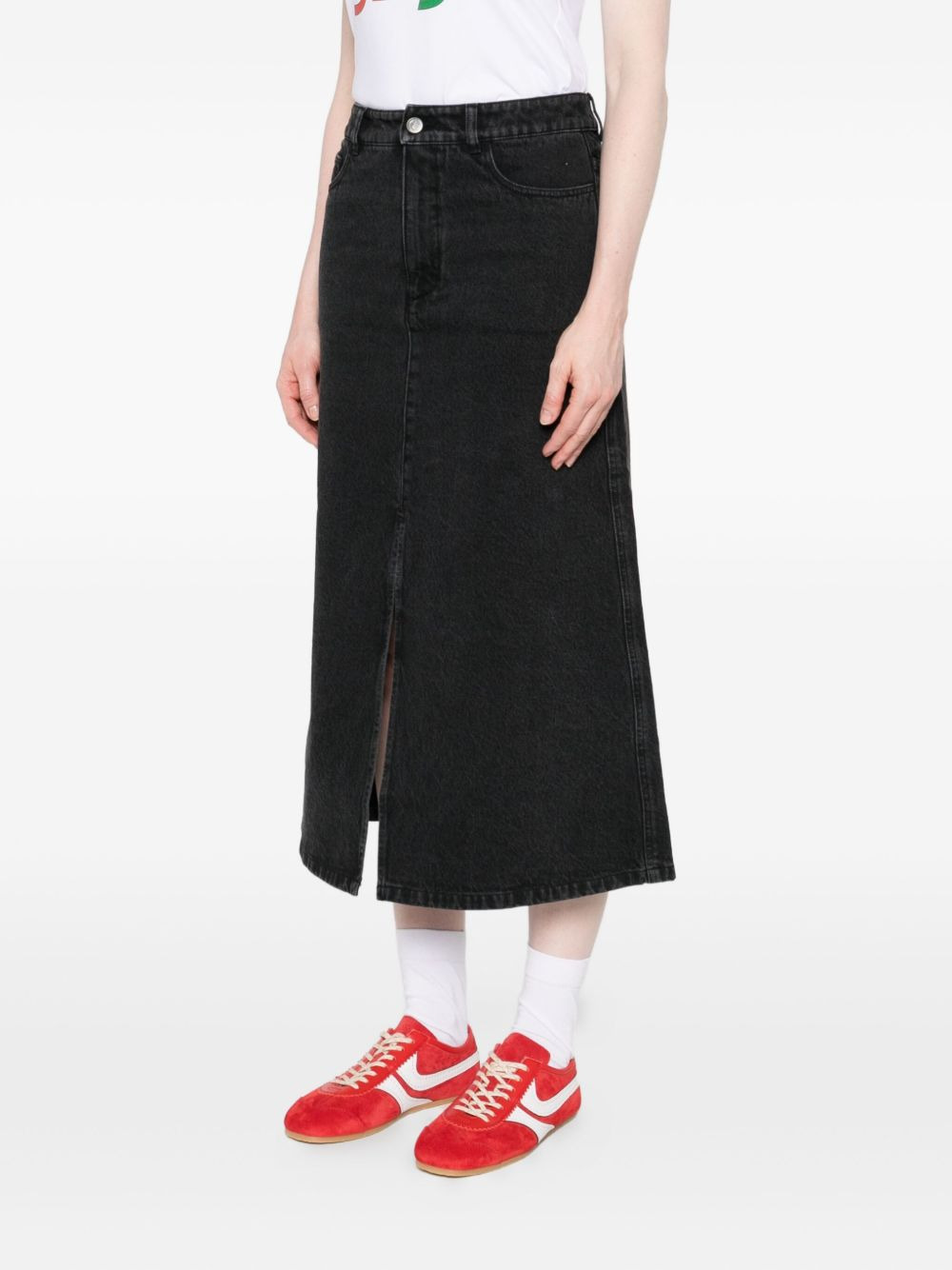 split-front denim midi skirt - 3