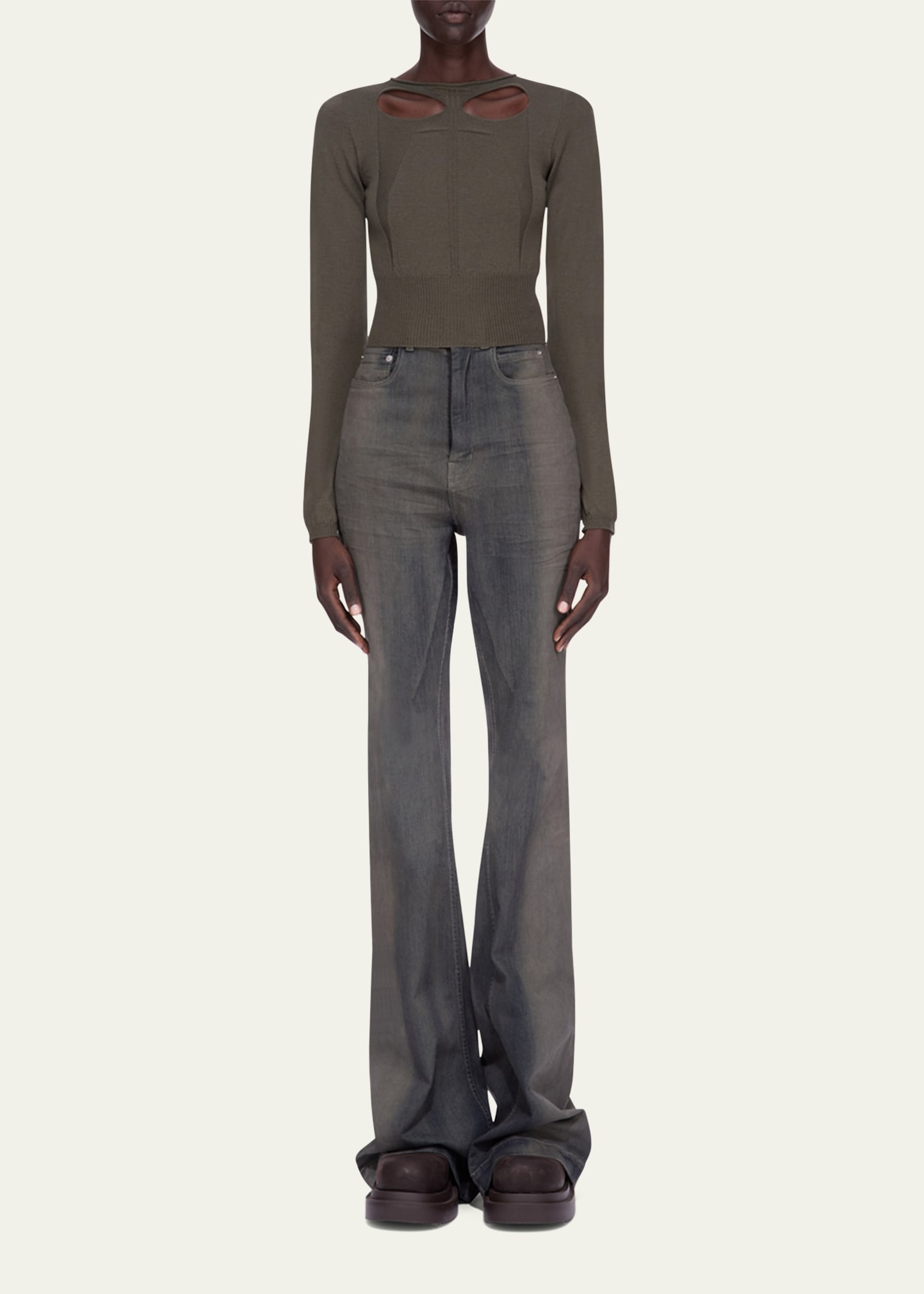 Cutout Long-Sleeve Crop Sweater - 2