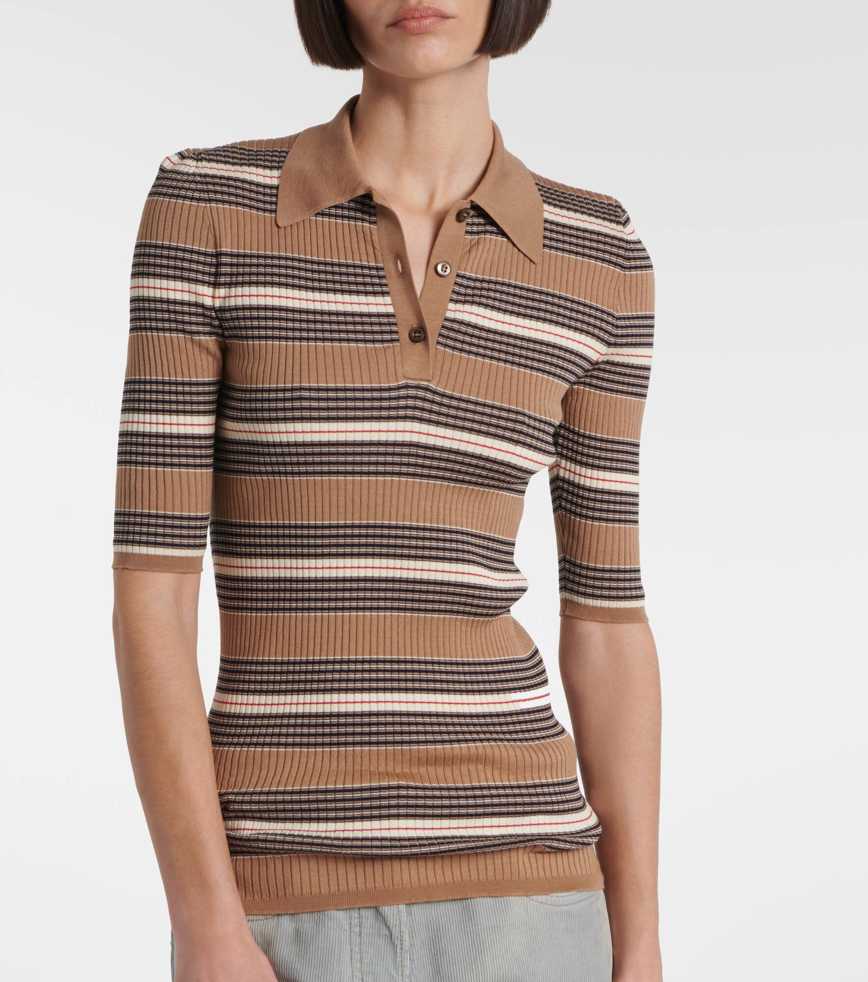 Cotton-blend polo sweater - 6