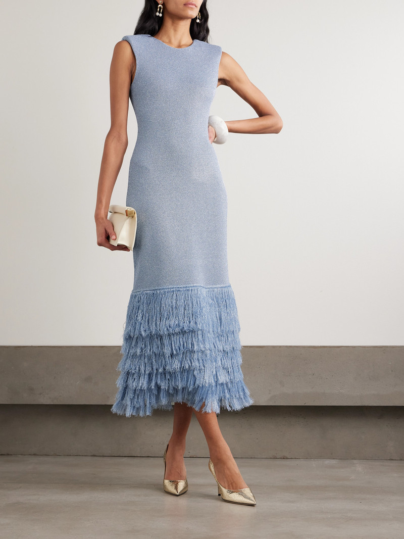 Aje. Breeze Fringed Metallic Knitted Midi Dress outlook