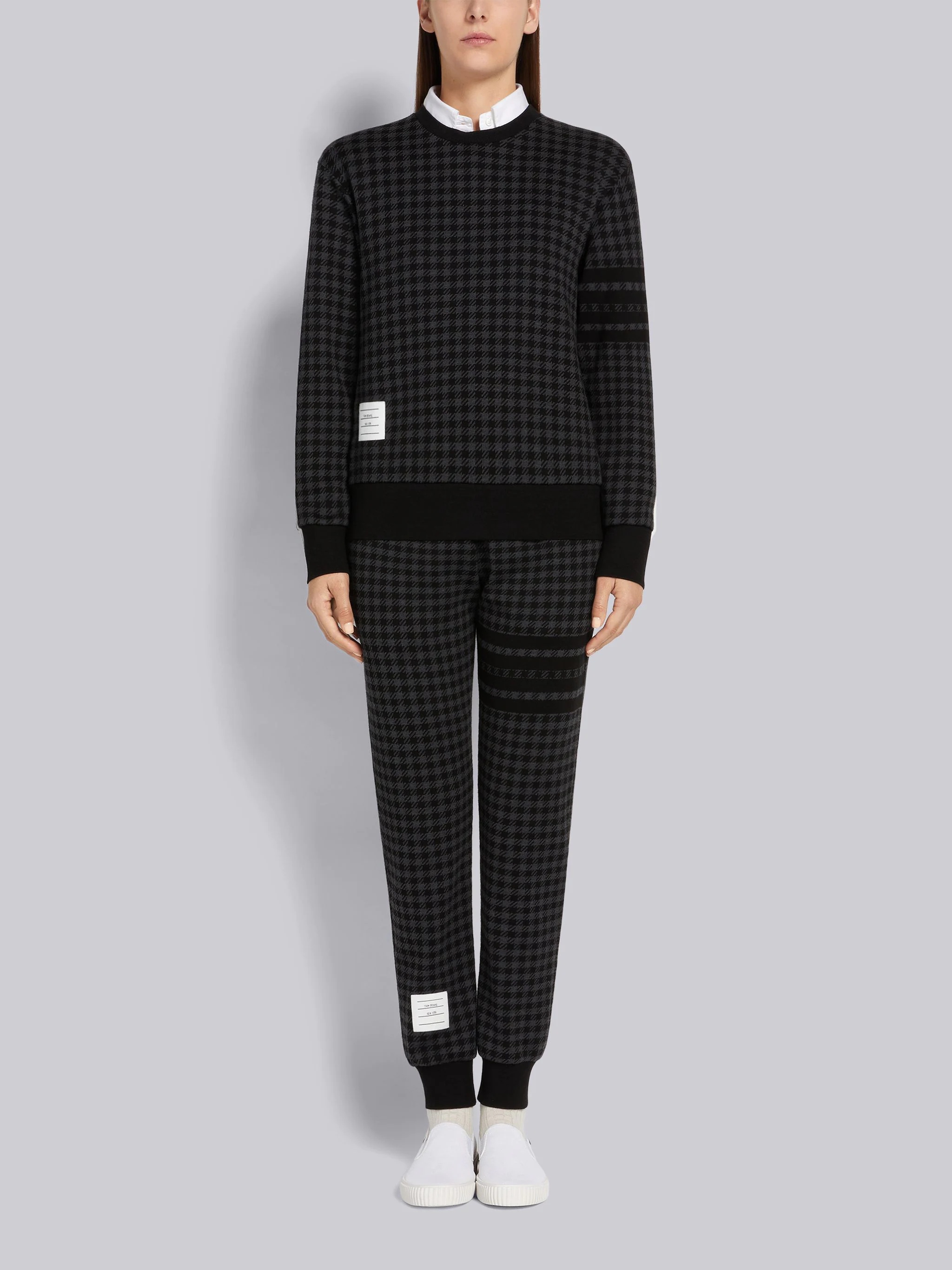 Black Cotton Gunclub Check Jacquard Engineered 4-Bar Sweatpants - 4
