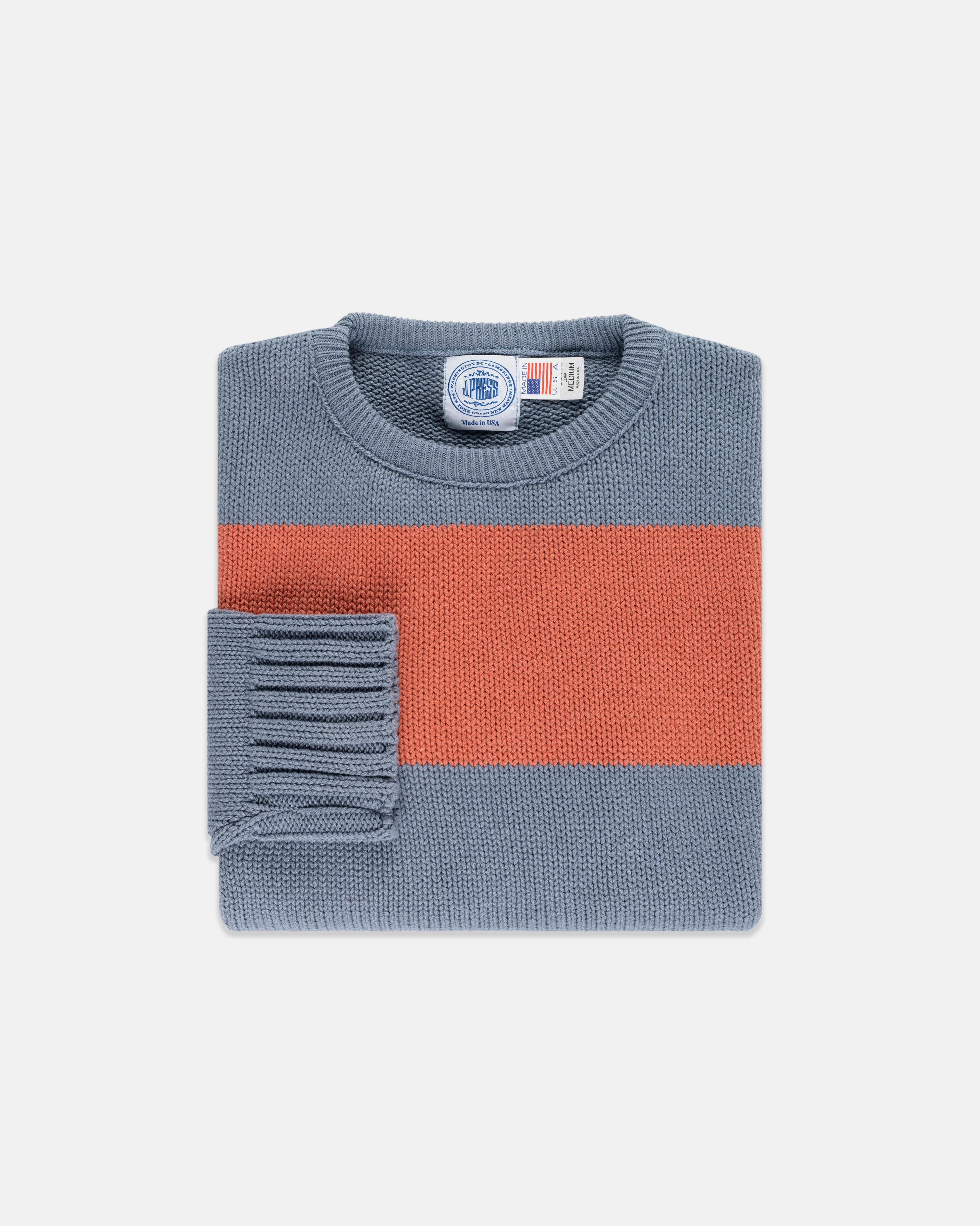 MADE-IN-USA BLUE & BRETON CHUNKY COTTON STRIPE SWEATER - 1
