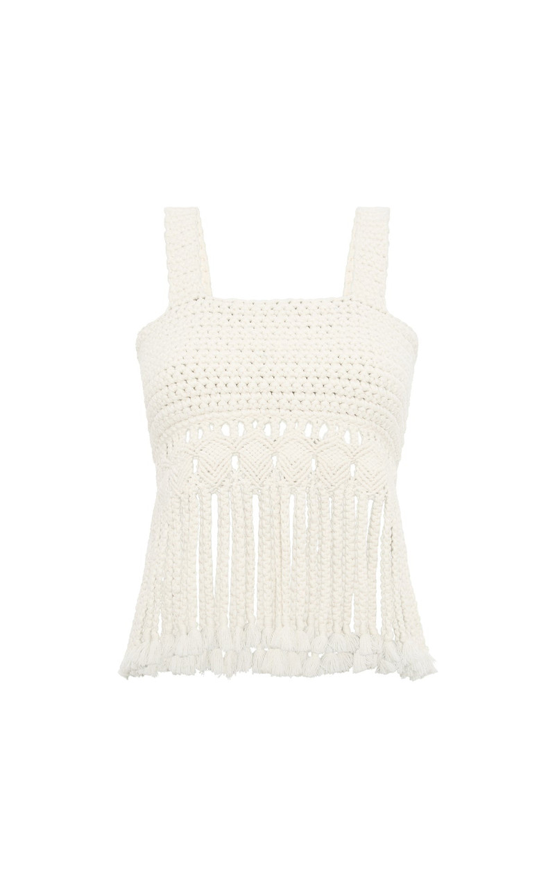 Lilea Fringe Crochet Top in Ivory Cashmere - 1