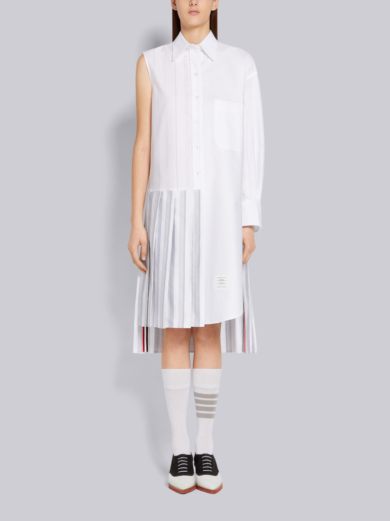 Medium Grey Alternating Wide Stripe Oxford 2-in-1 Pleated Bottom Circle Shirtdress - 1