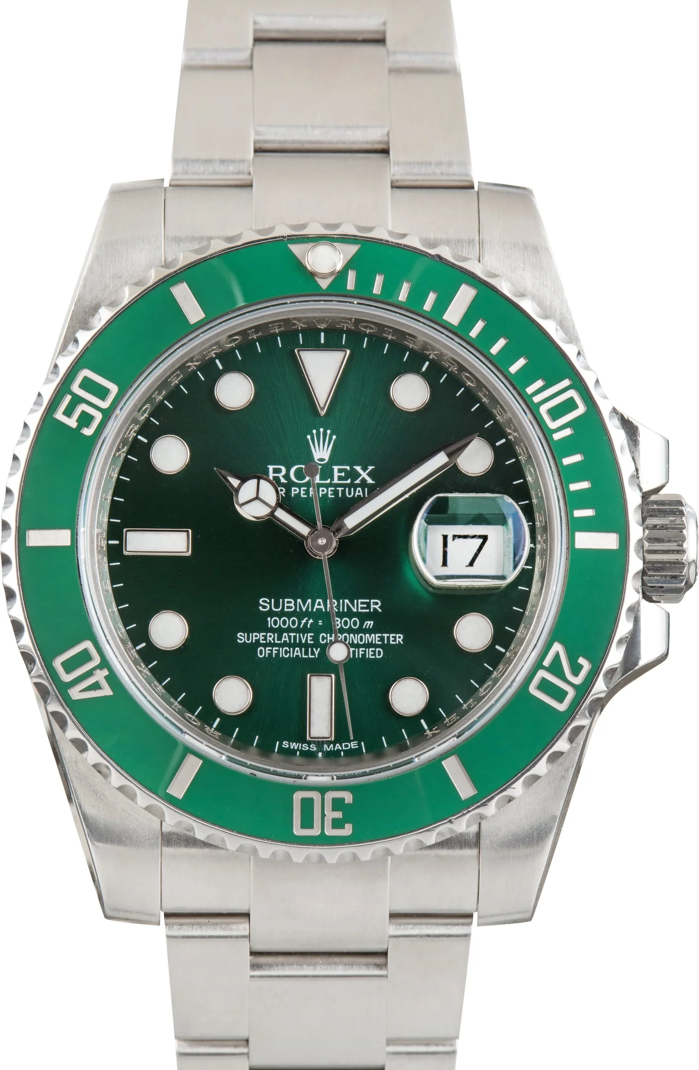Pre-Owned Rolex Submariner Ref 116610LV Stainless Steel Hulk - 1