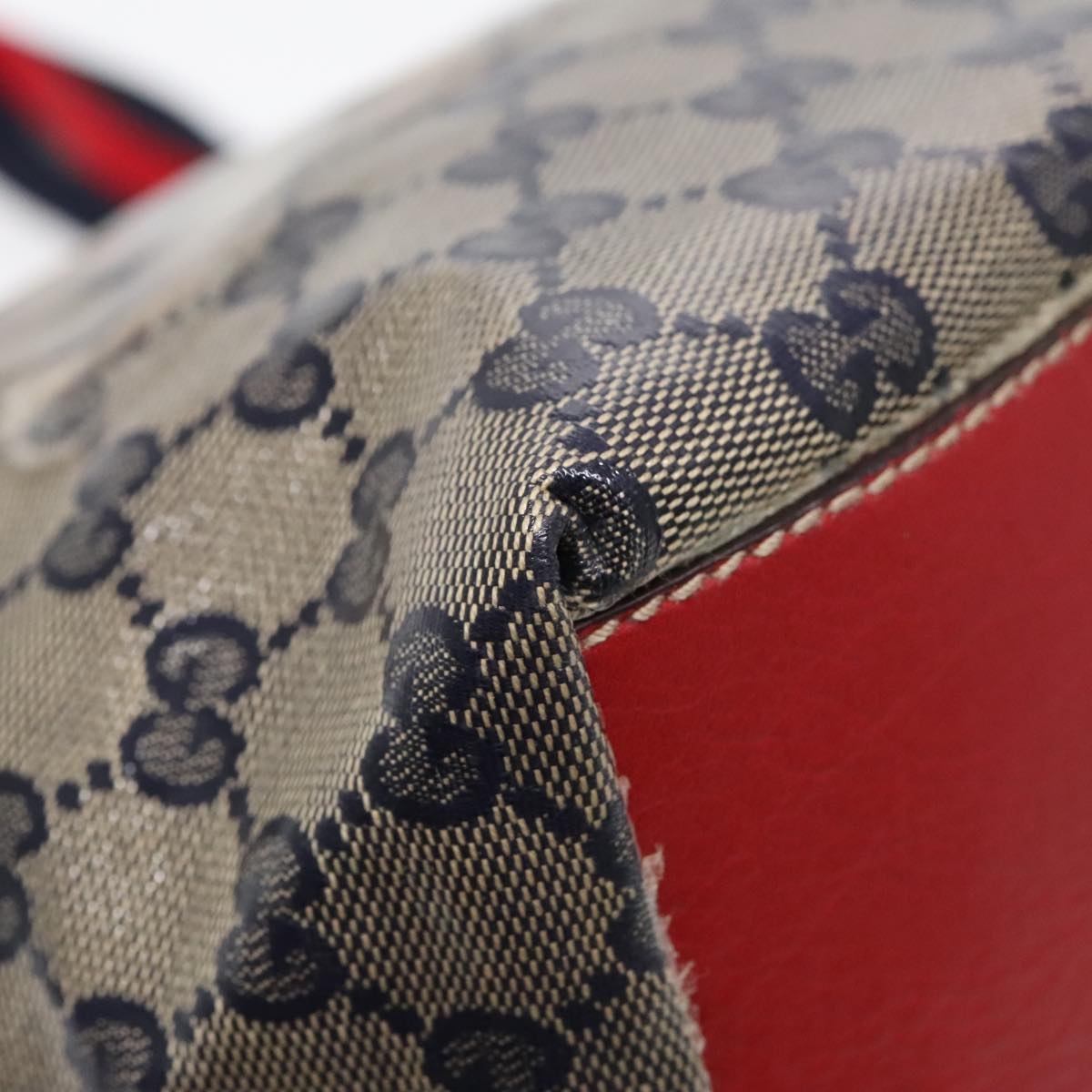 GUCCI GG Crystal Sherry Line Tote Bag Gold Red Navy - 12