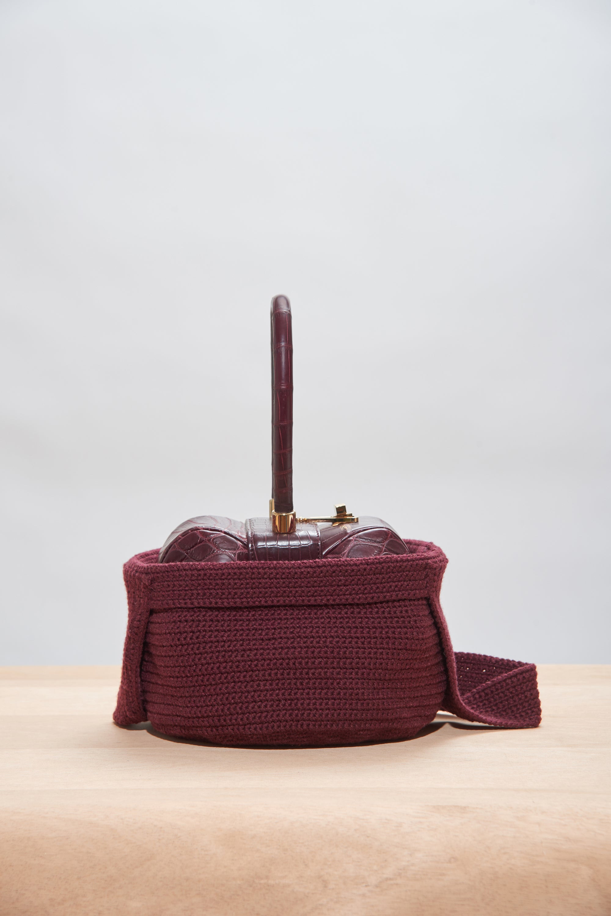 Crossover Knit Bag in Bordeaux Cashmere - 5