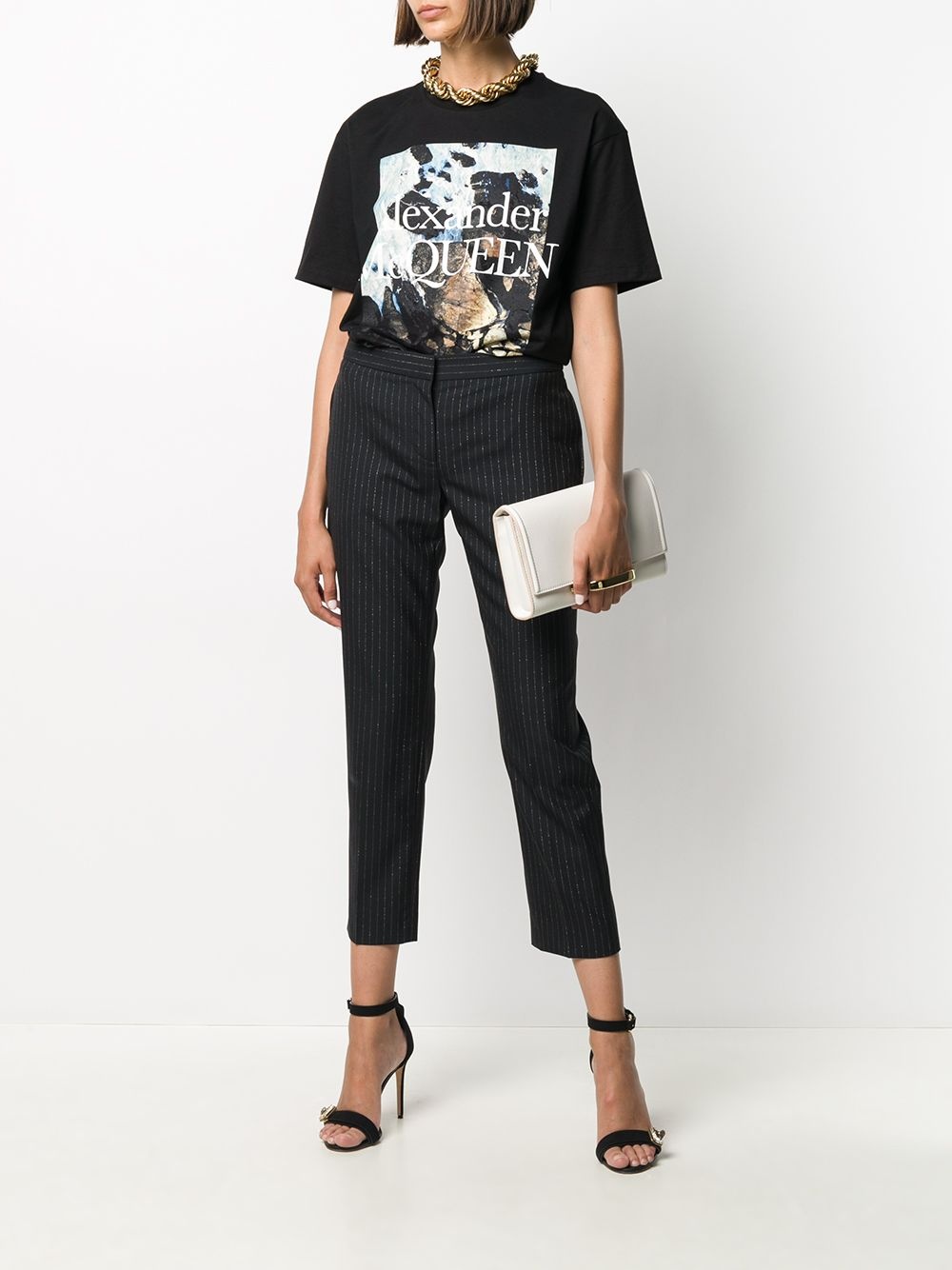 pinstripe print cropped trousers - 2