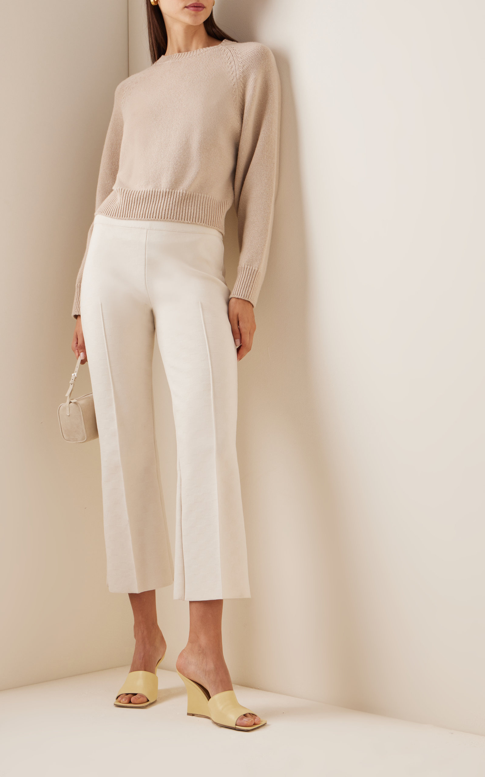 Kick Flared Stretch-Cotton Knit Pants ivory - 3