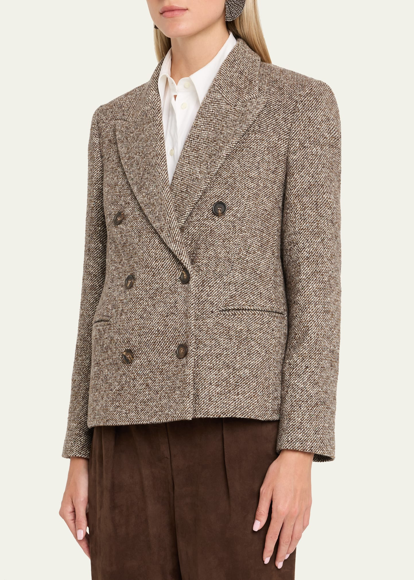 Diagonal Tweed Wool Blazer with Removable Cuffs - 4