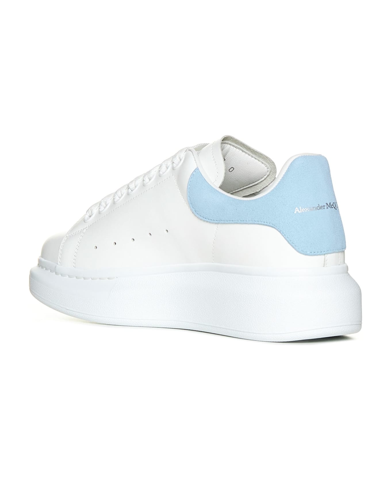 Sneakers In Leather And Light Blue Heel - 3