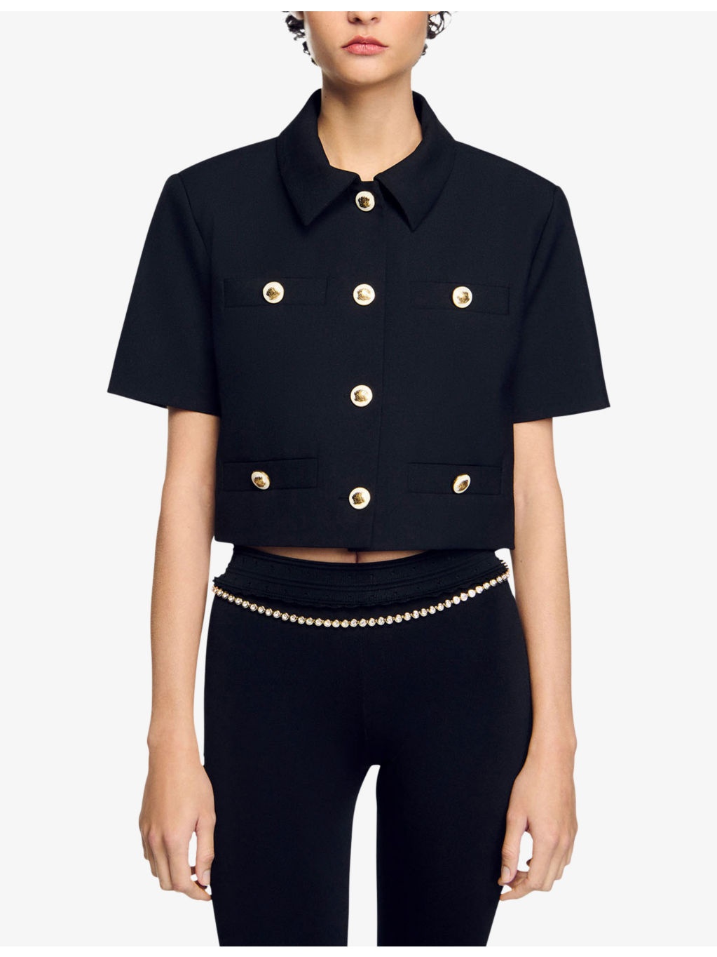 Short-sleeved cropped wool-blend jacket - 3