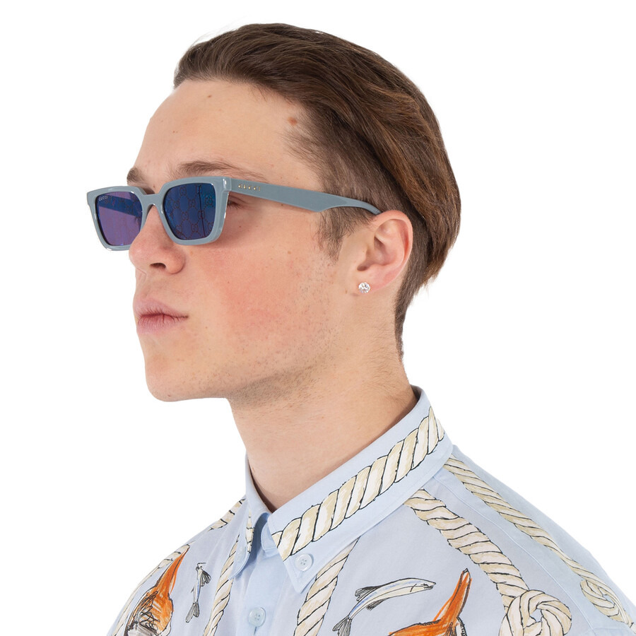 Gucci Blue Logo Rectangular Men's Sunglasses GG1539S 003 55 - 2