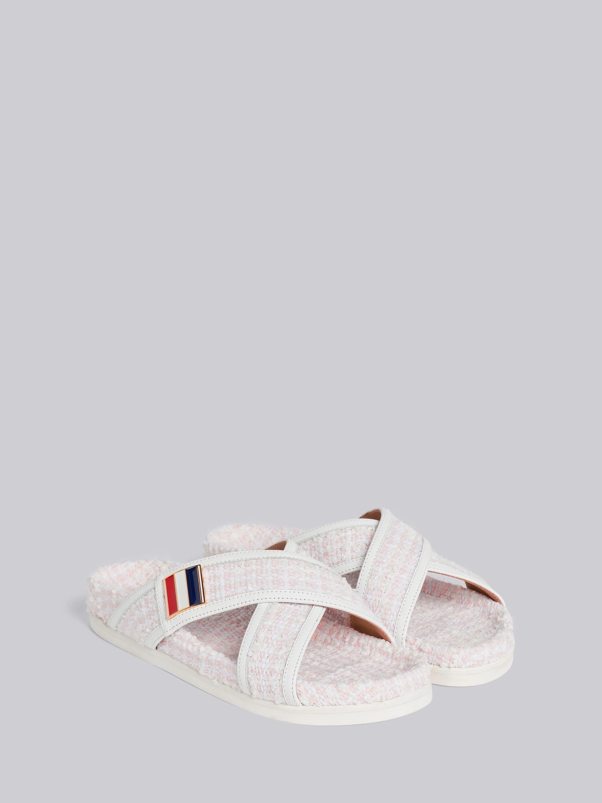 Light Pink Tweed Enamel Buckle Criss Cross Sandal - 3