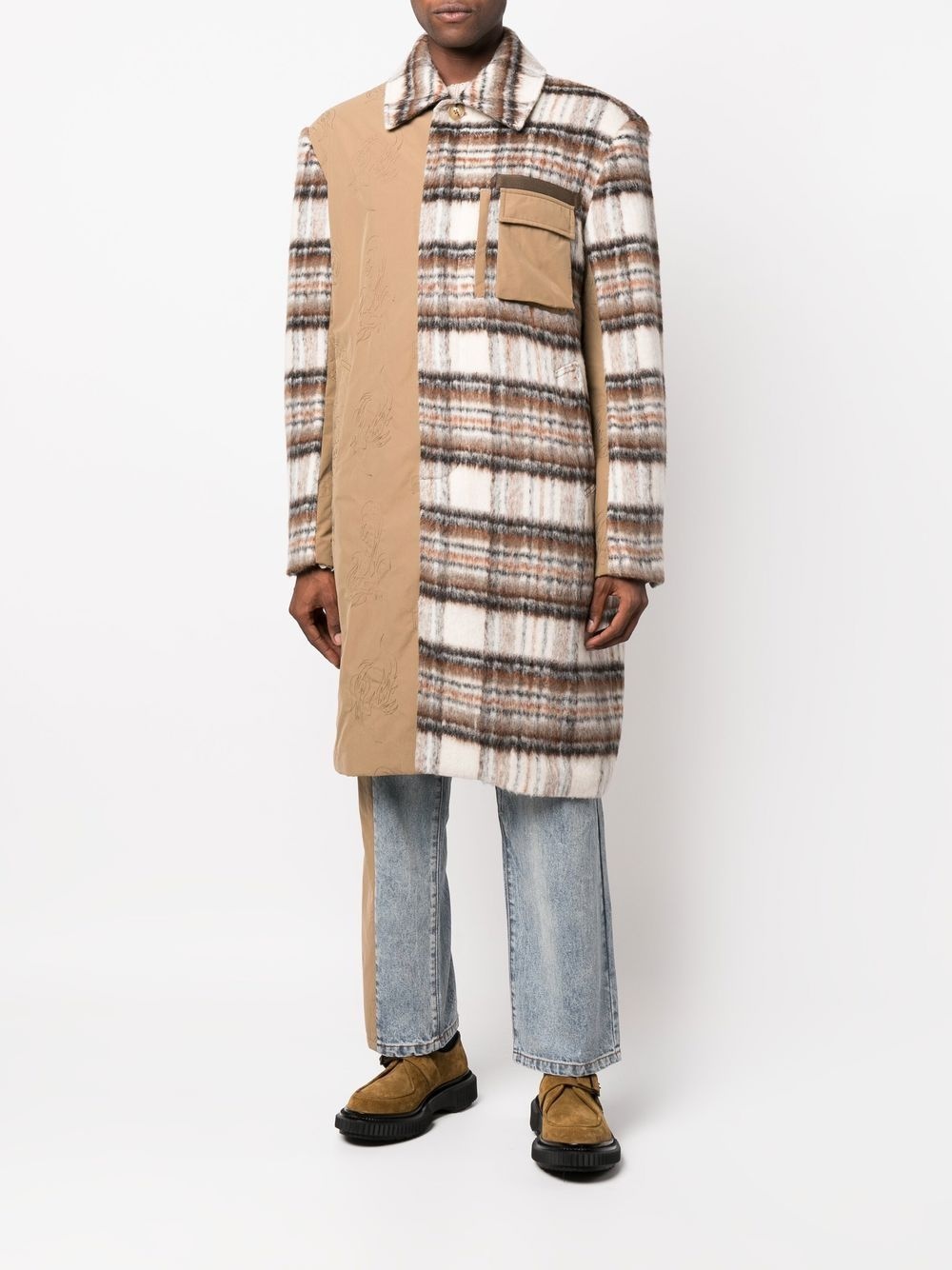 tartan patchwork shirt coat - 2