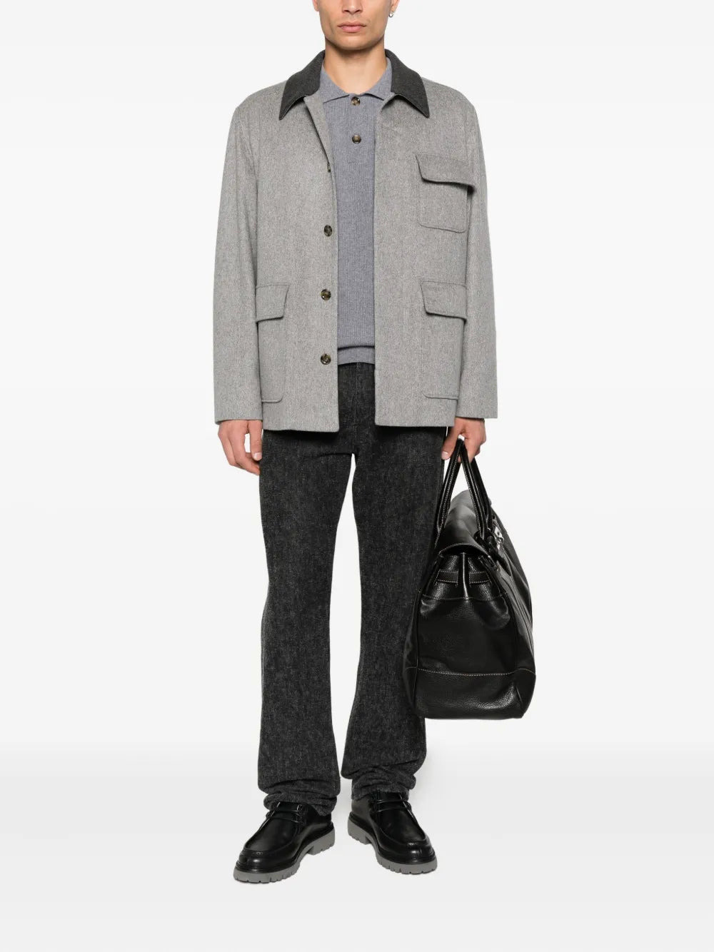 Wool Shirt Jacket With Contrasting Collar - 2