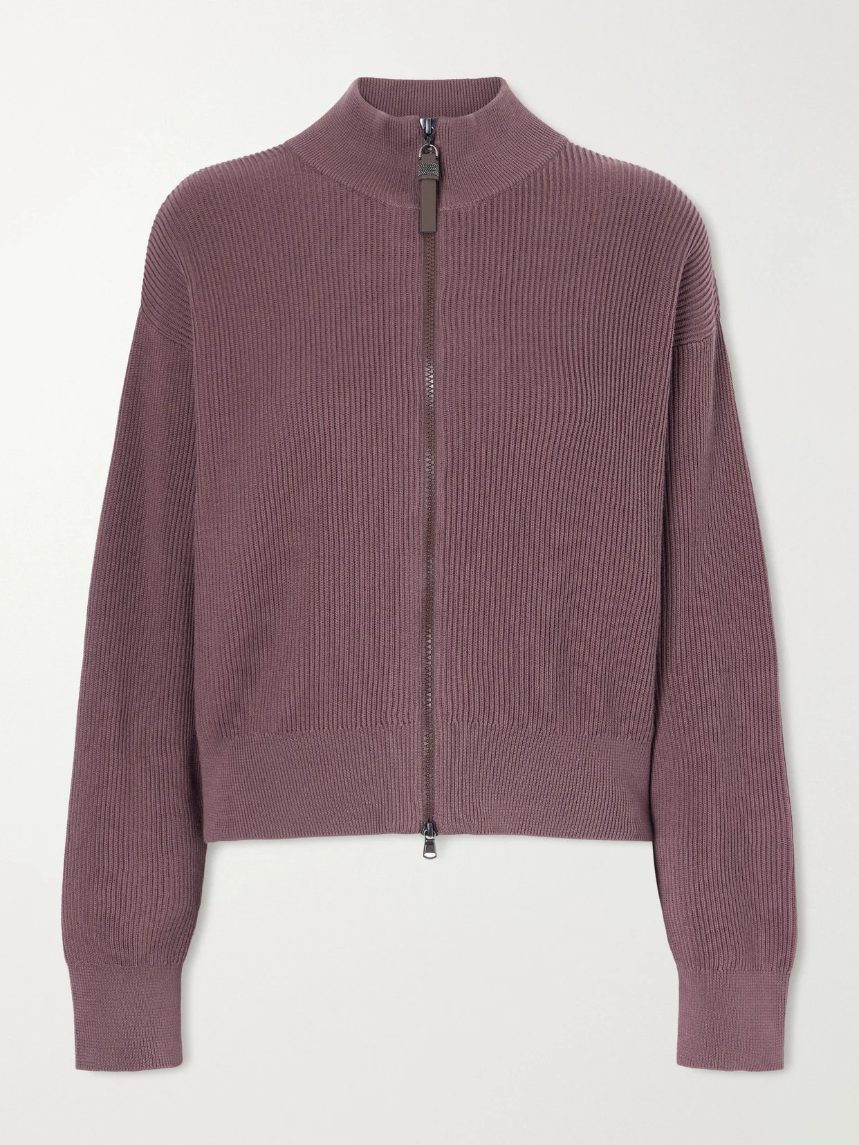 Ribbed Cotton Zip-up Turtleneck Cardigan - 1