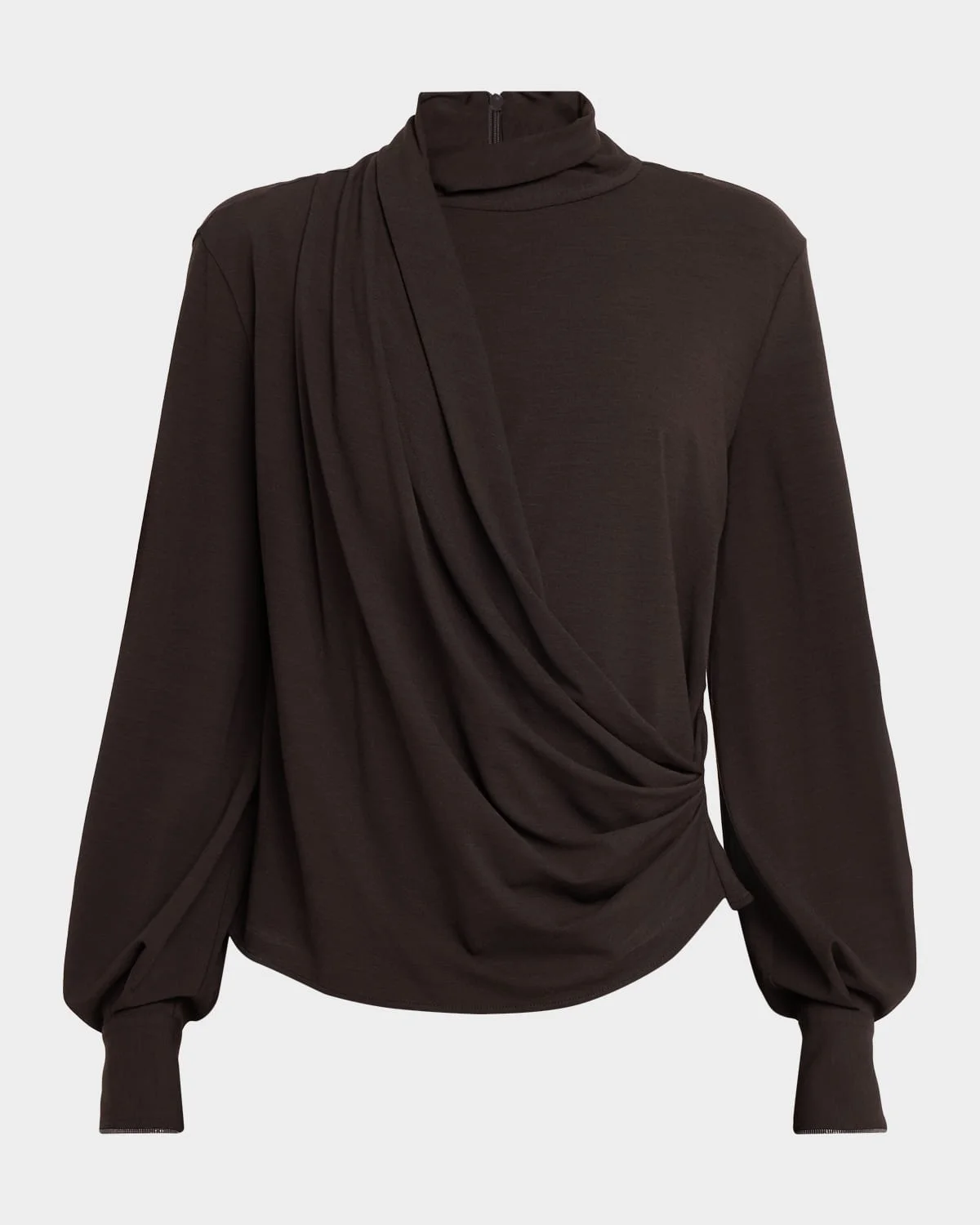Turtleneck Draped Long-Sleeve Blouse - 1