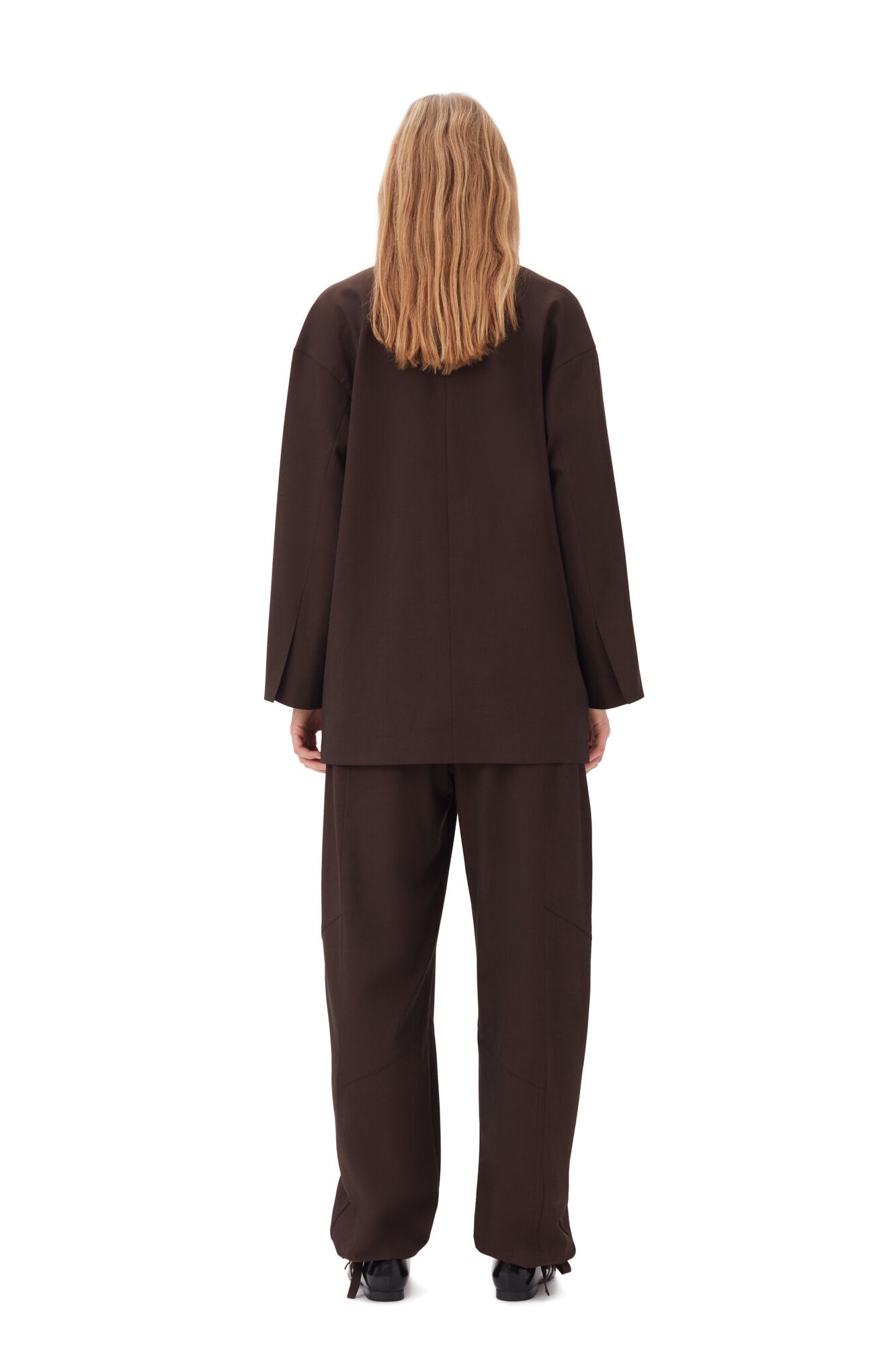 BROWN DRAPEY MELANGE BOXY BLAZER - 6
