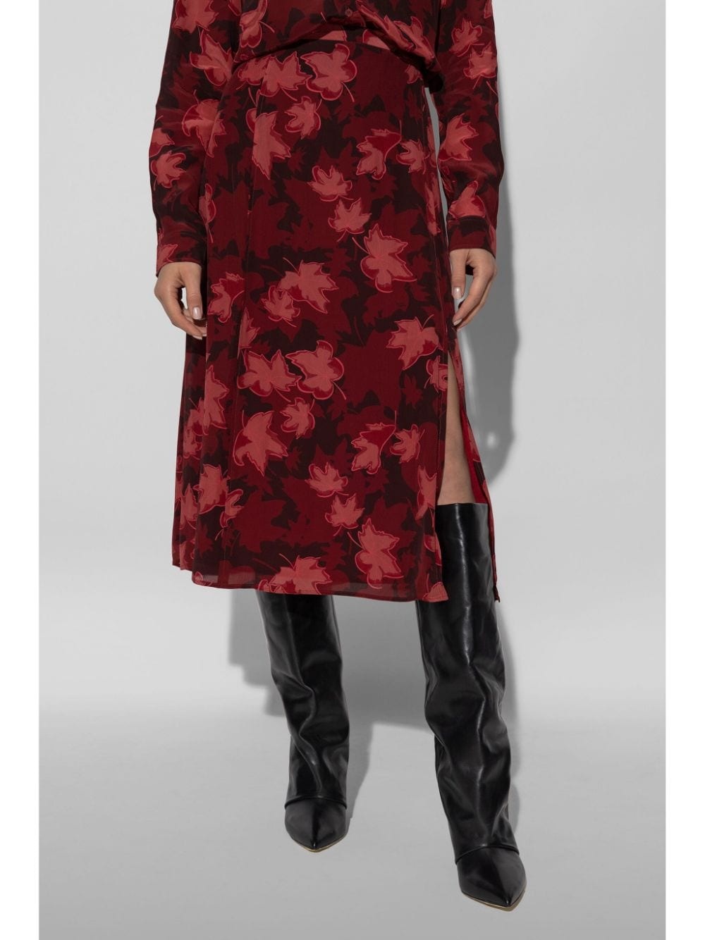 leaf-print midi skirt - 3