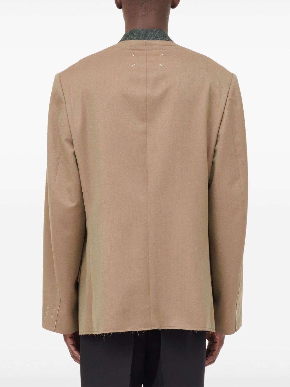 collarless single-breasted wool blazer - 4