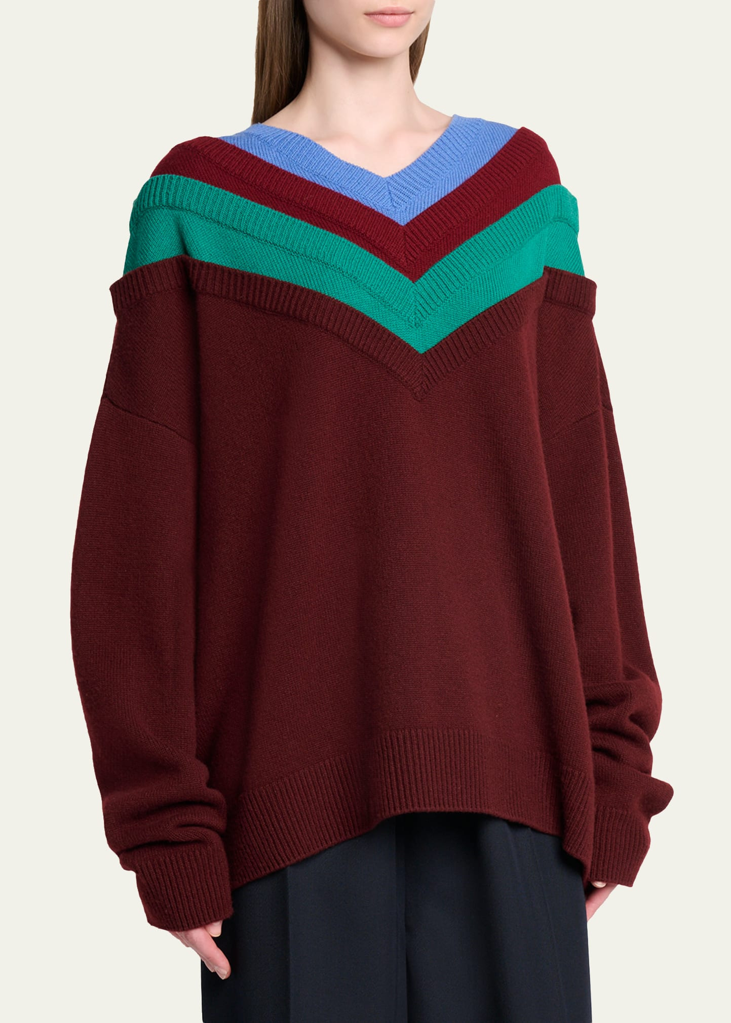 Layered V-Neck Wool Sweater - 4