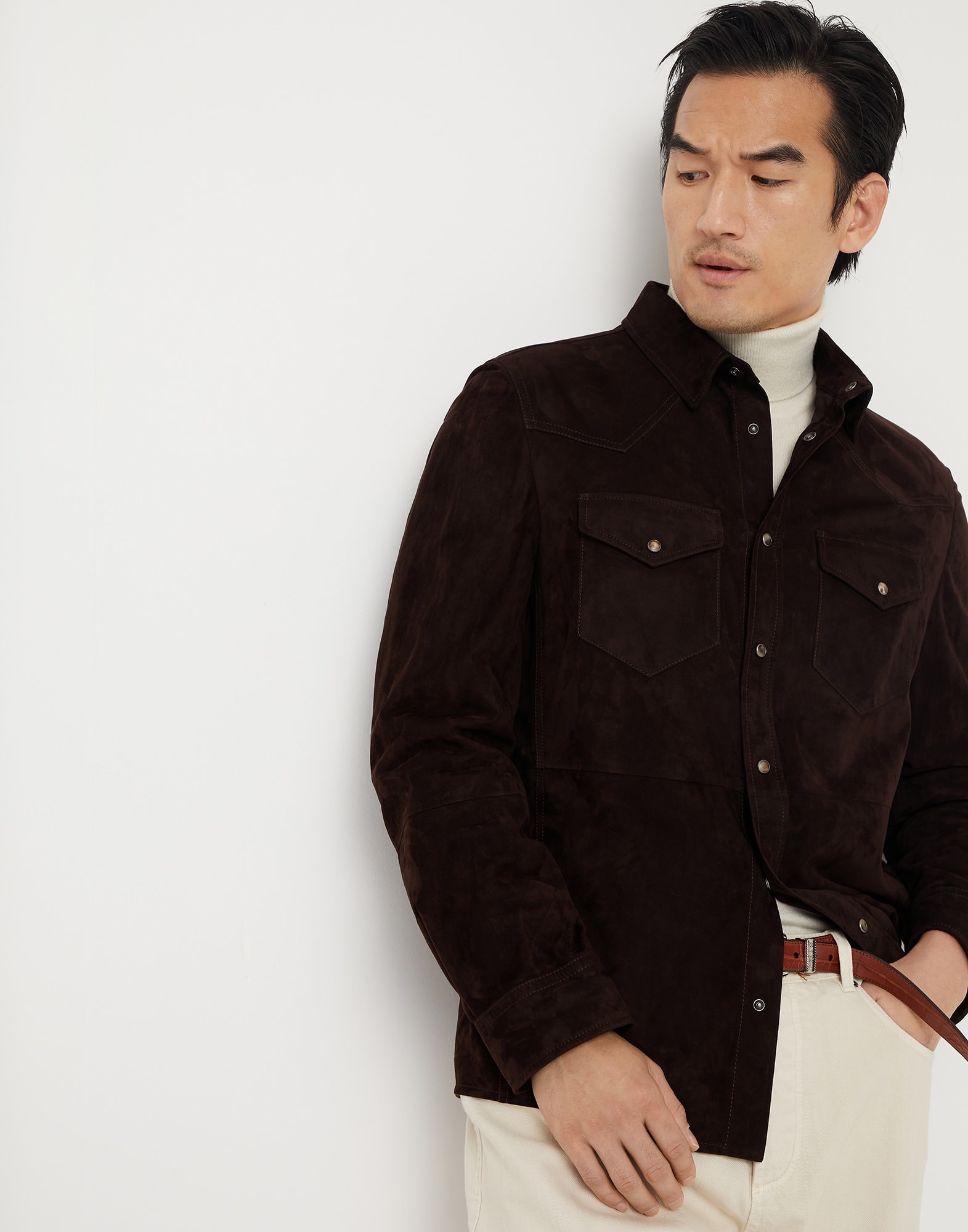 Double face suede shirt-style outerwear jacket - 4