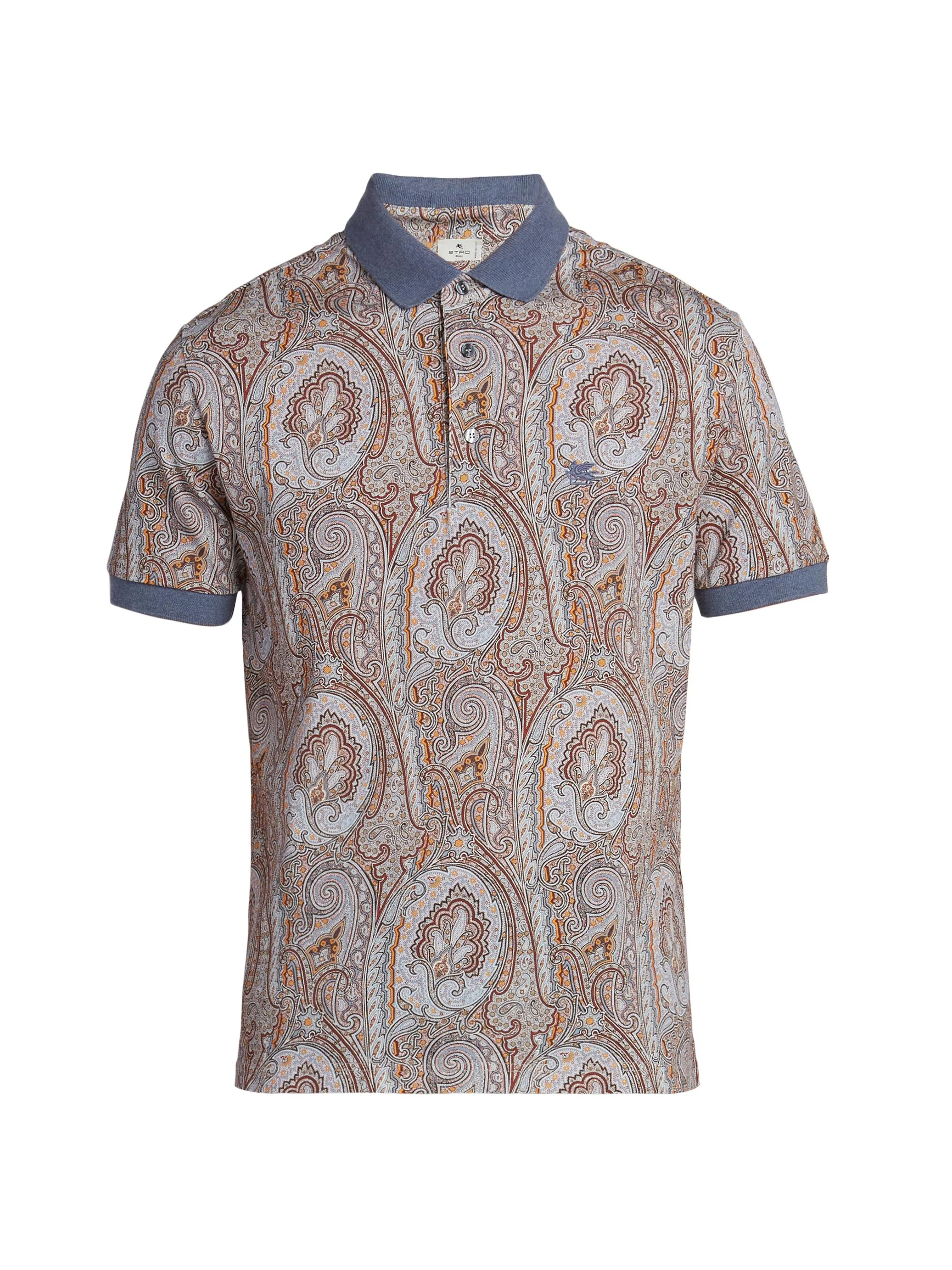 Men's Paisley Cotton Polo Shirt - Printed Grey Base - 1
