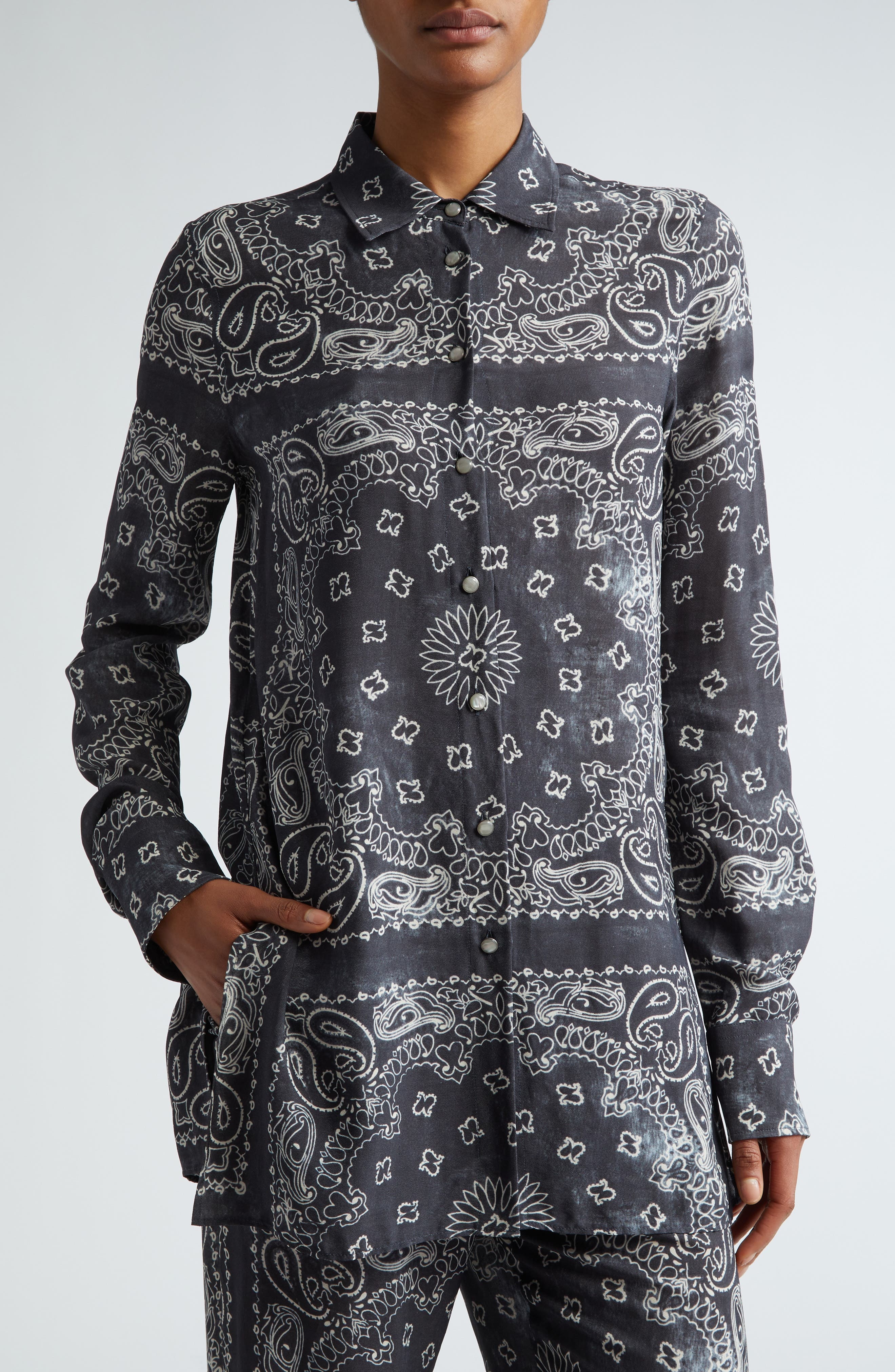 Paisley Print Oversize Button-Up Pajama Shirt - 5