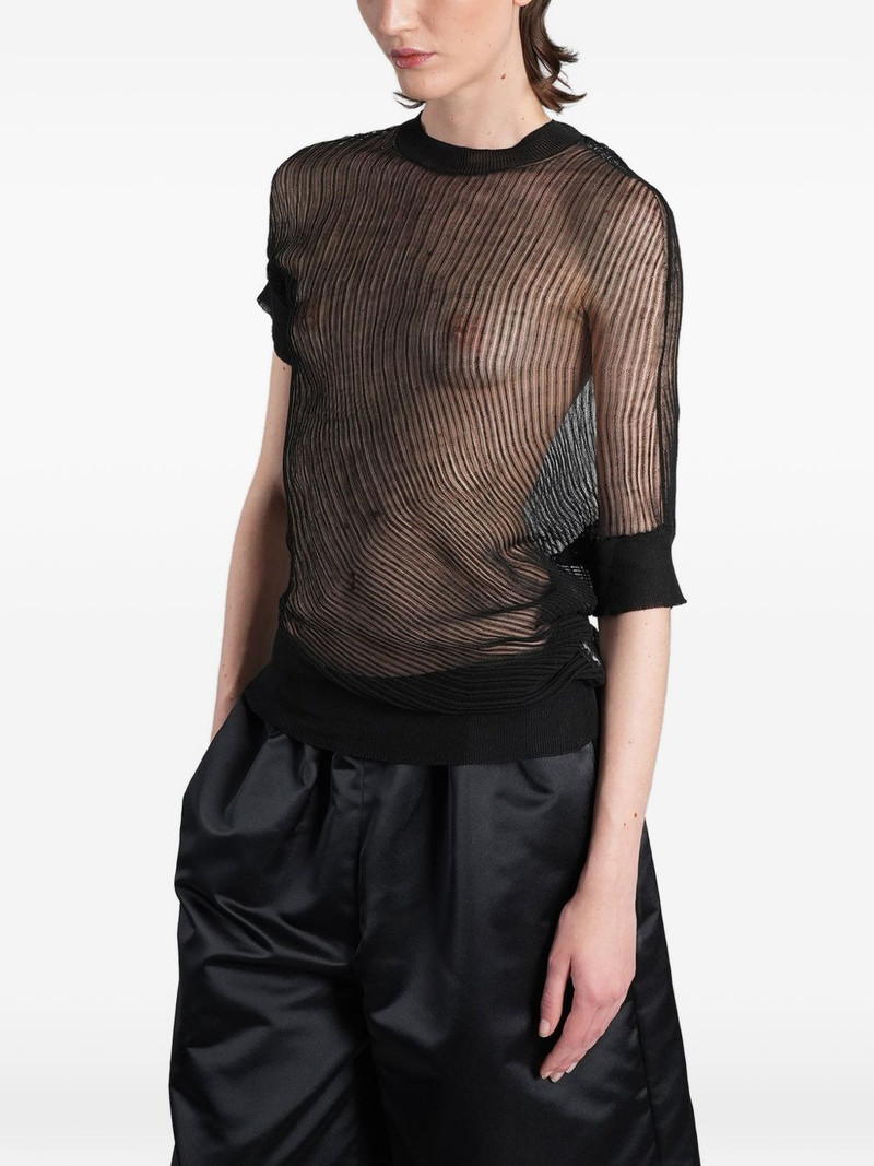 sheer-knit asymmetric T-shirt 3