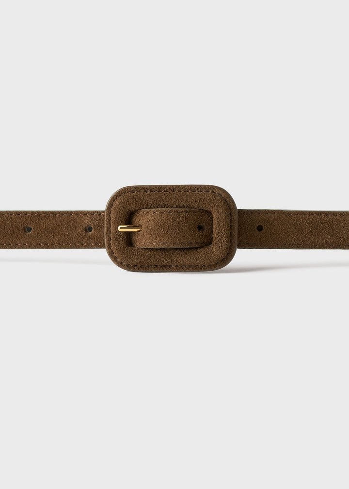 Slim covered buckle leather belt brown suede - 4