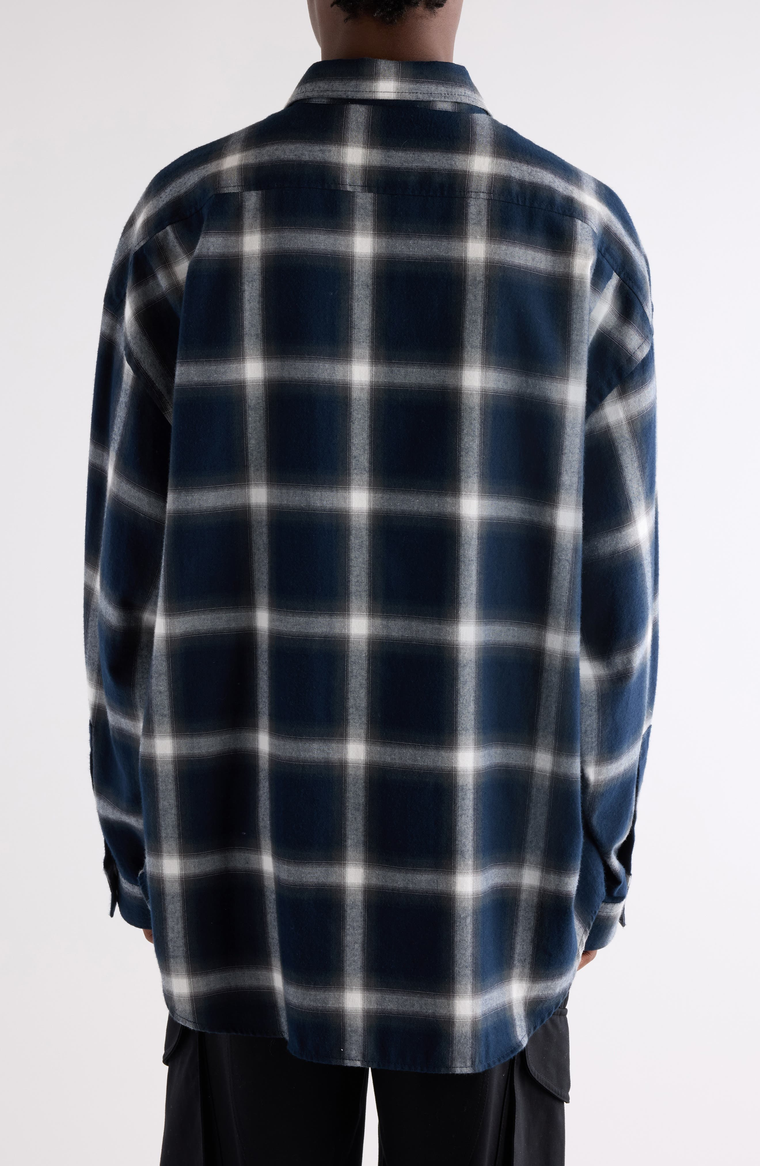 Acne Studios Setar Shadow Check Long Sleeve Flannel Button-Up Shirt in Navy Multi at Nordstrom - 3