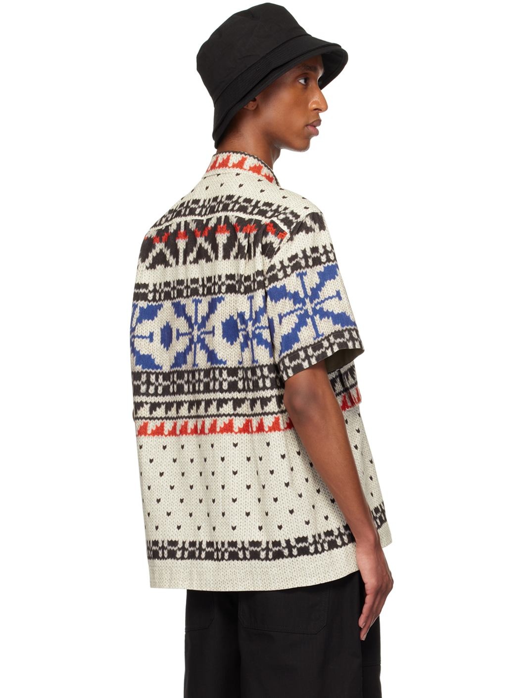 Off-White & Blue Knit Print Shirt - 3