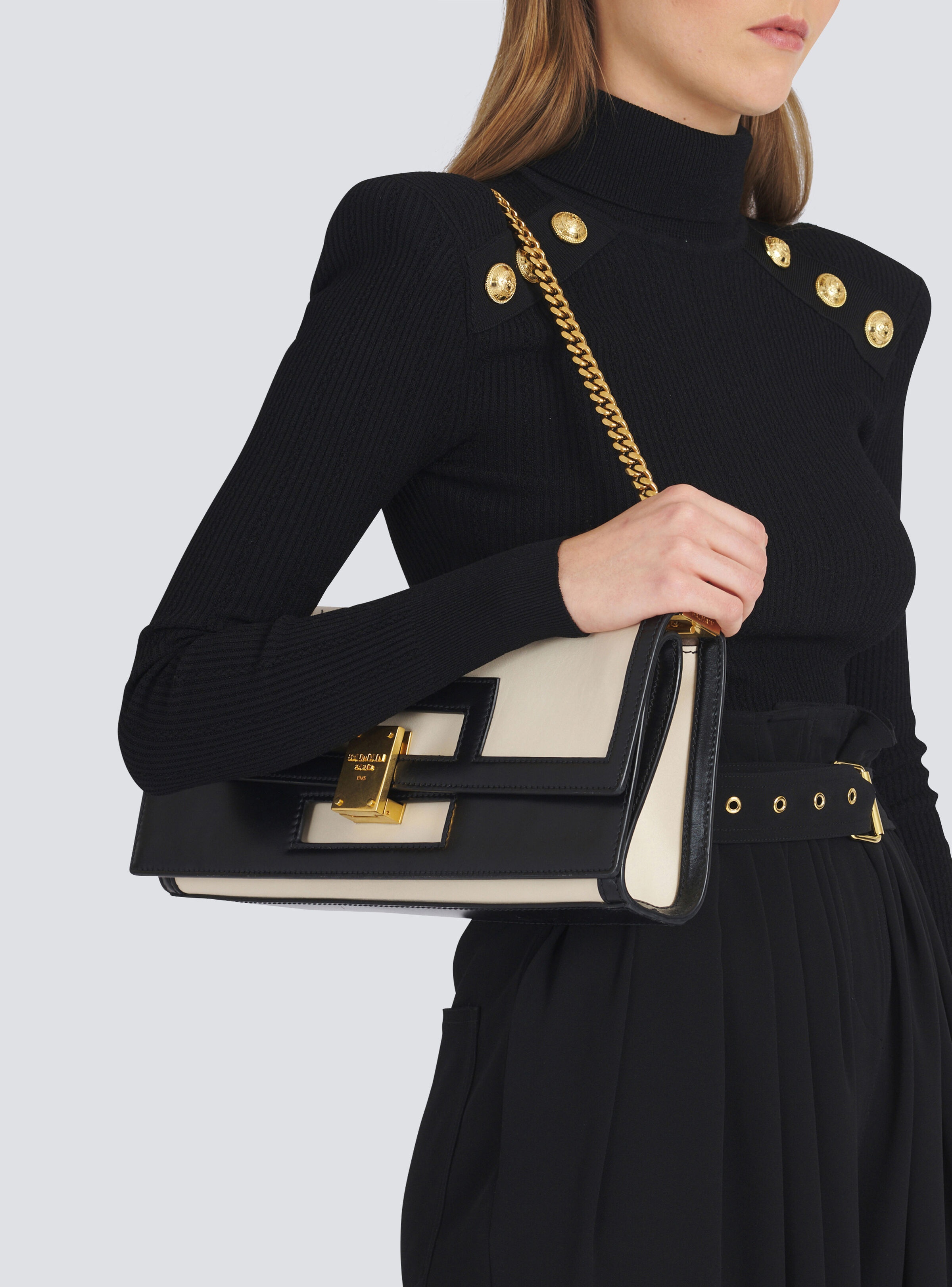 Oversized black and white leather 1945 Heritage clutch bag - 9