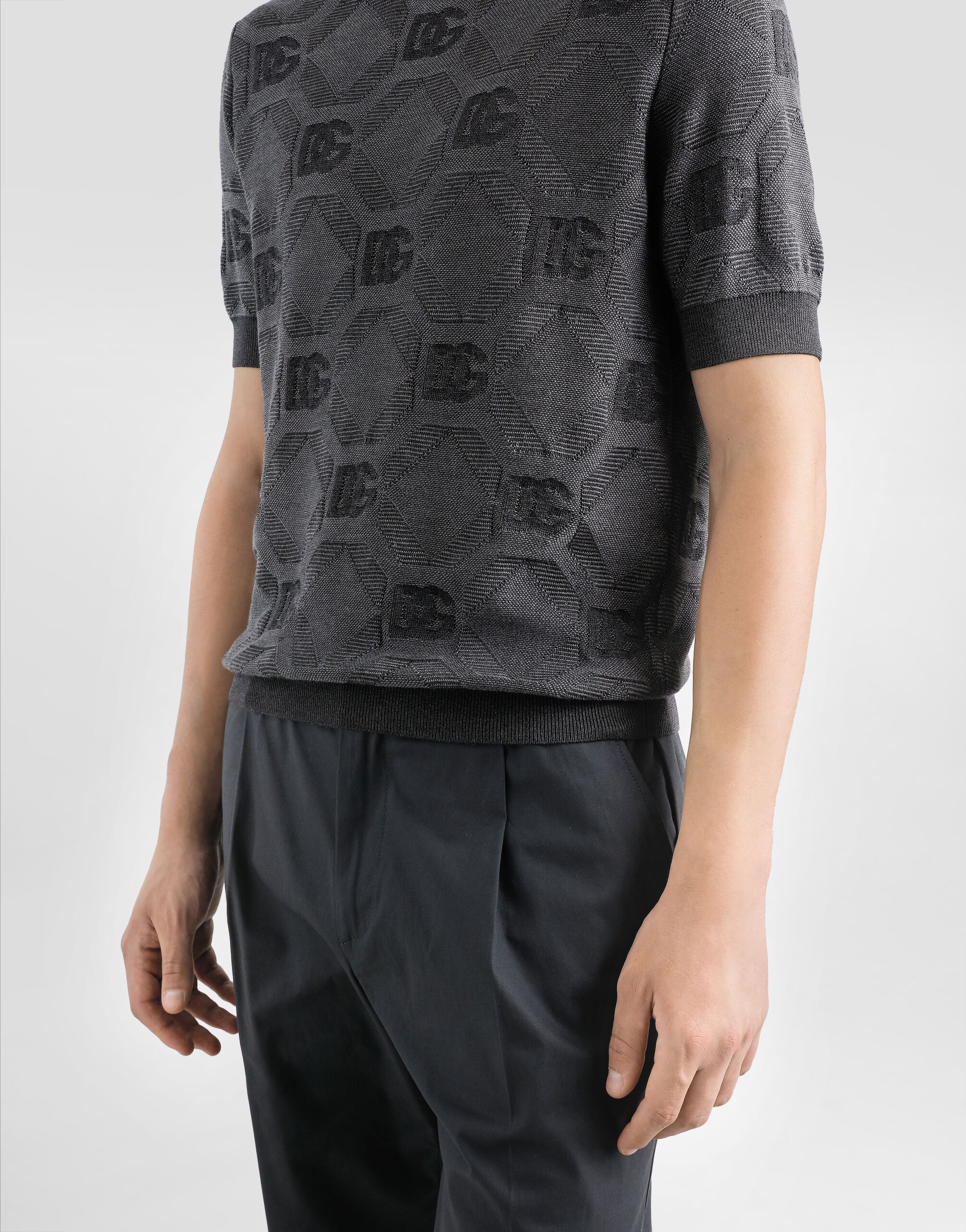 Silk round-neck sweater with jacquard logo - 5