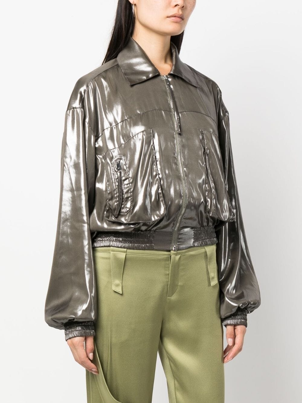 pointed-collar metallic bomber jacket - 3