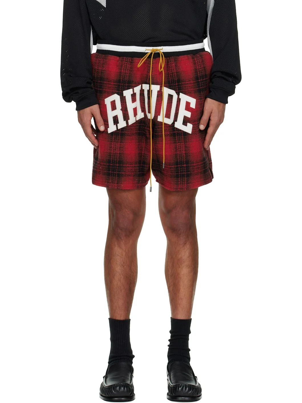 Red Flannel 'Rhude' Collegiate Court Logo Shorts - 1