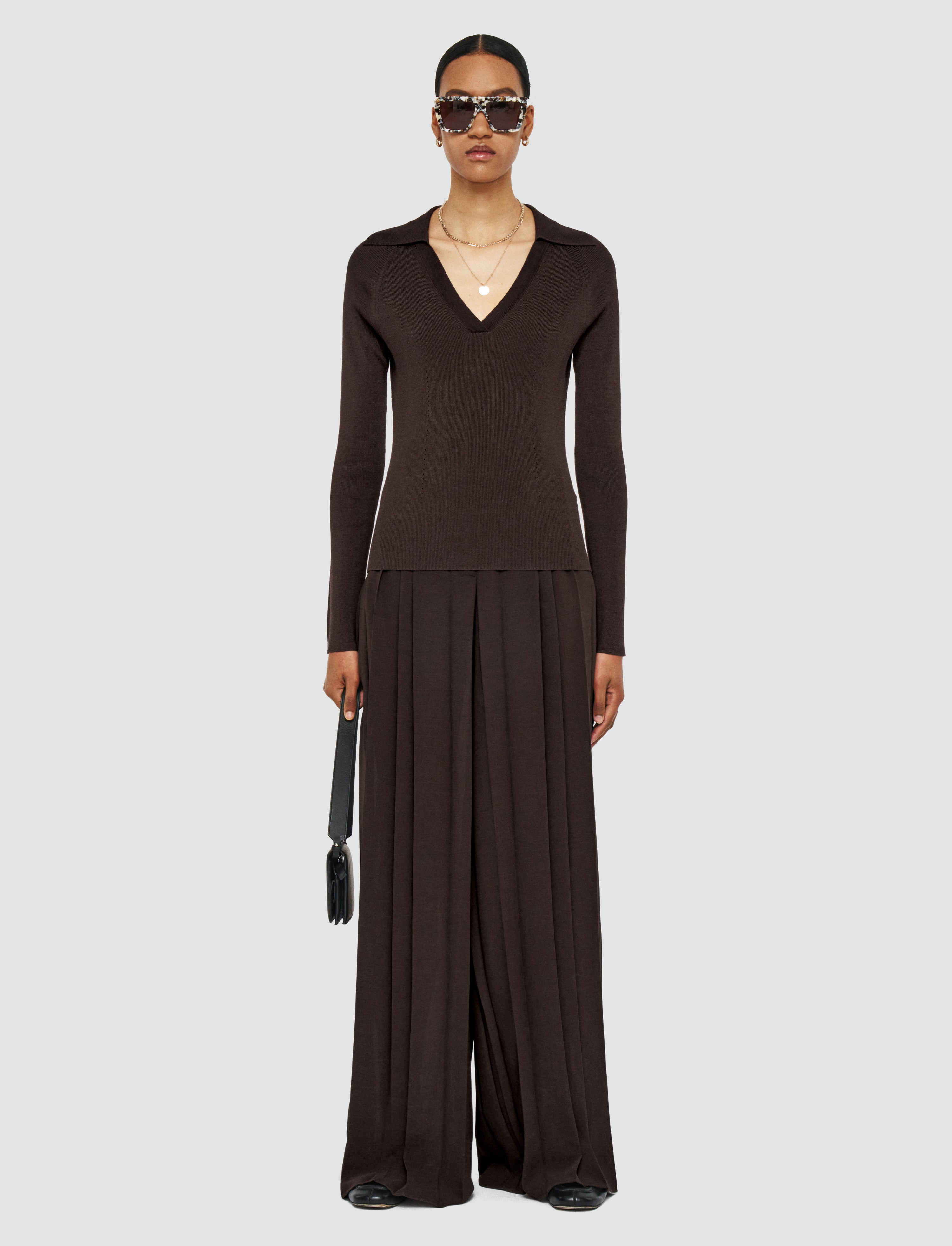 Satiny Rib Knit Polo Top - 2