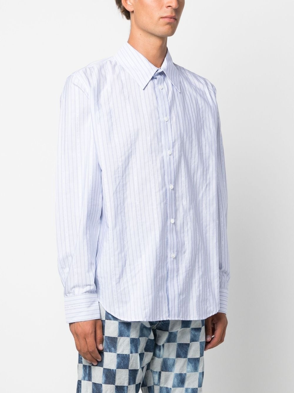 striped logo-print cotton shirt - 3