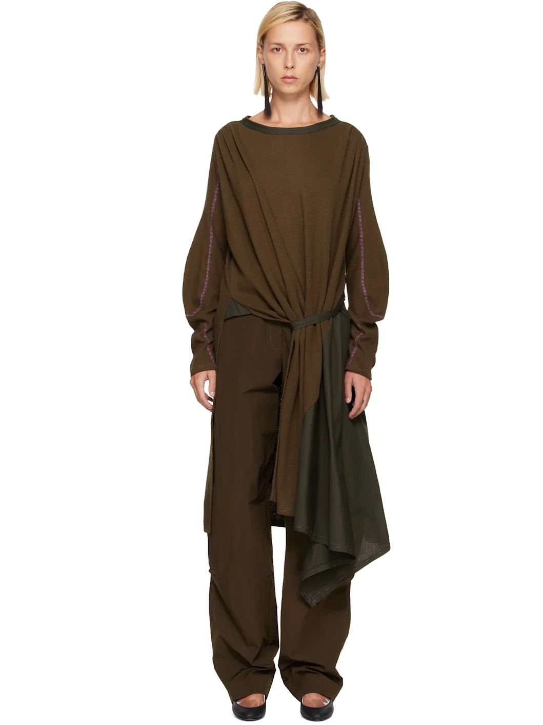 Khaki Eider Godet Minidress - 1