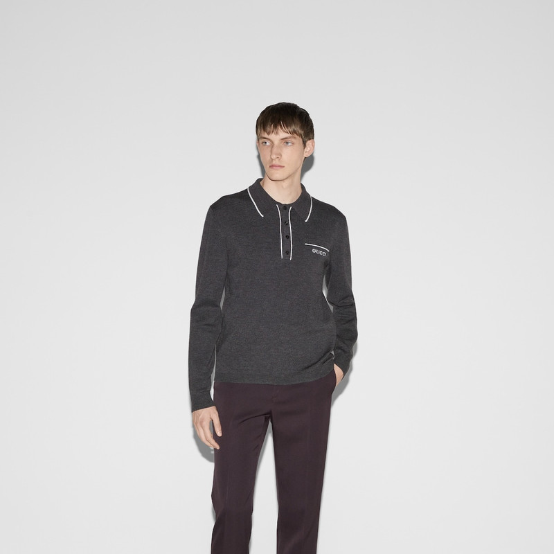 Knit wool long sleeve polo top 3