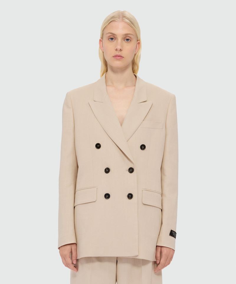 MSGM Beige double-breasted viscose-blend canvas jacket outlook