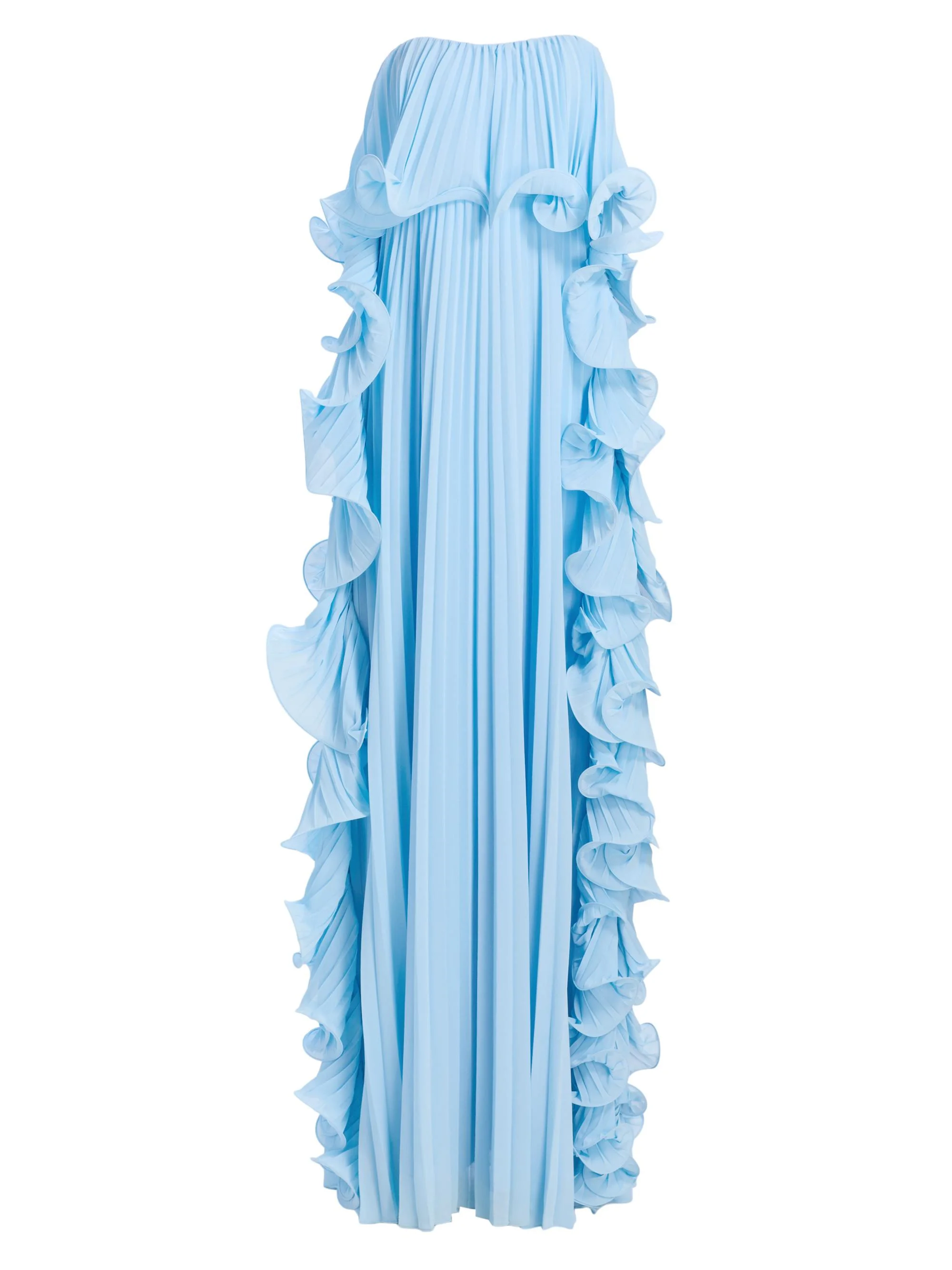 Women's Soft Pleated Frill Strapless Gown - Pale Blue - 1