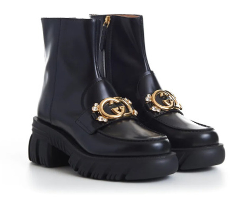 GUCCI (WMNS) Gucci Mid Heel Ankle Boot With Belt 'Black Leather' 700270-DKS00-1000 outlook