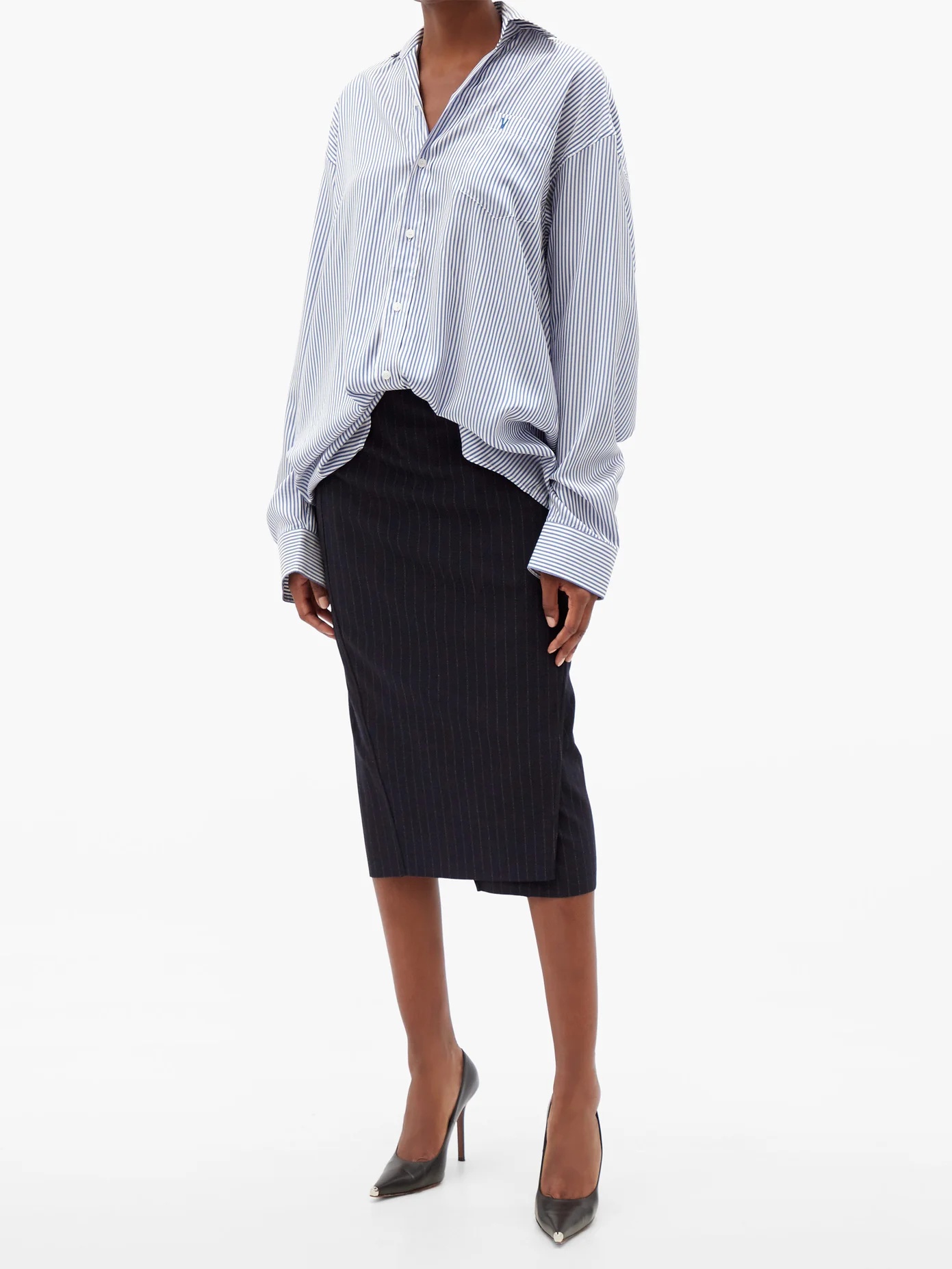 Oversized logo-embroidered striped silk shirt - 2