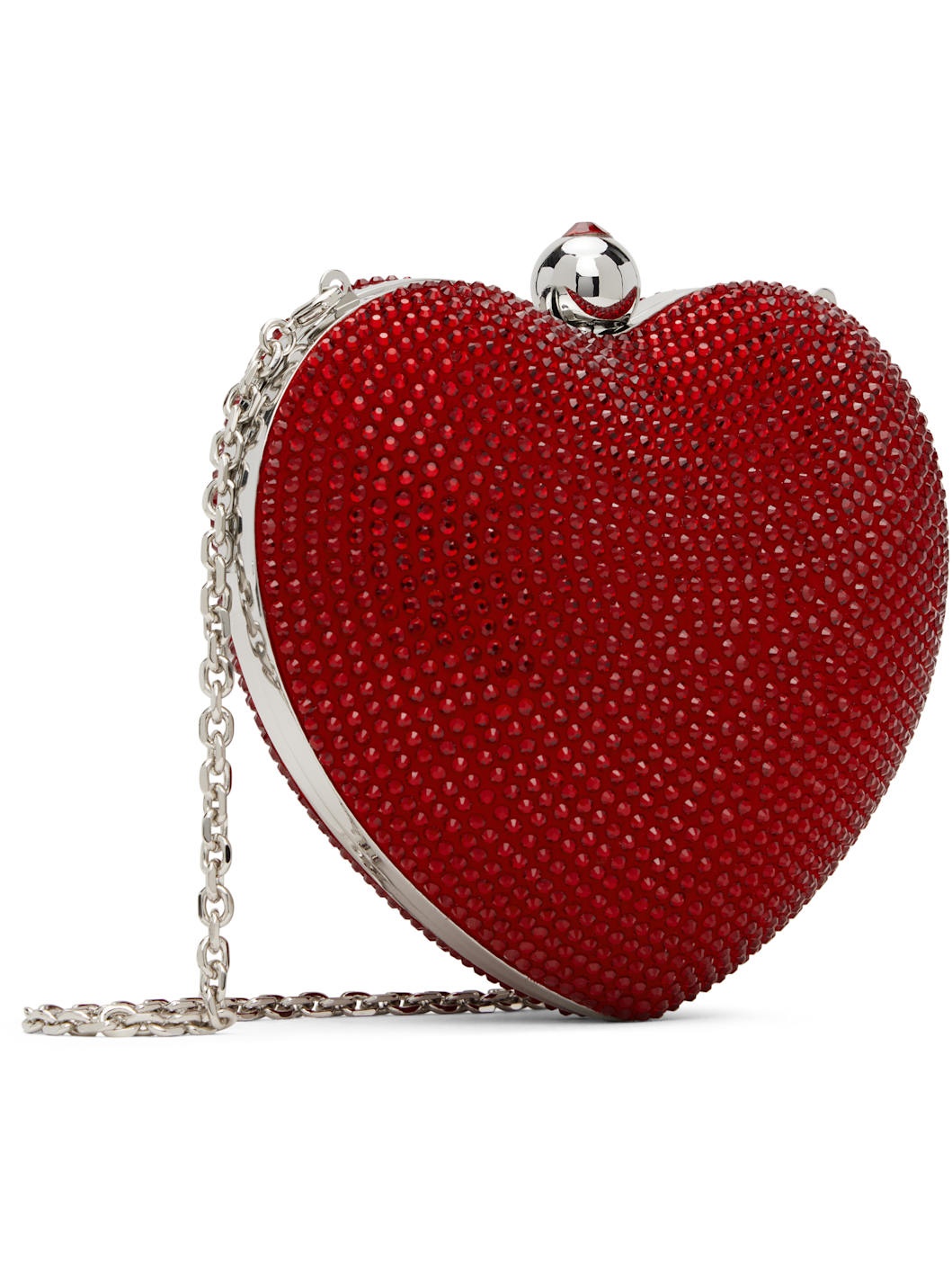 Red Crystal Heart Suede Clutch - 2